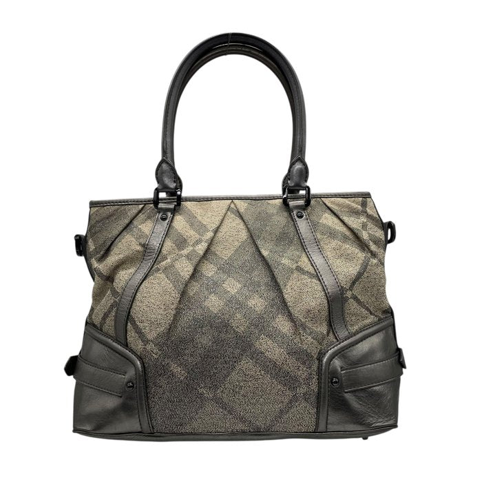 Burberry バーバリー ノバチェック キャンバス レザー 2WAY トートバッグ ショルダーバッグ グレージュ グレー ブラック金具 レディース A