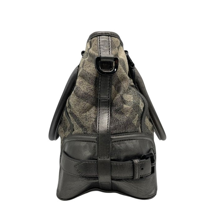 Burberry バーバリー ノバチェック キャンバス レザー 2WAY トートバッグ ショルダーバッグ グレージュ グレー ブラック金具 レディース A