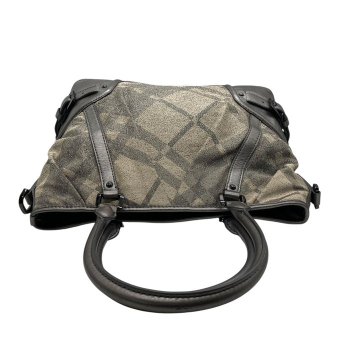 Burberry バーバリー ノバチェック キャンバス レザー 2WAY トートバッグ ショルダーバッグ グレージュ グレー ブラック金具 レディース A