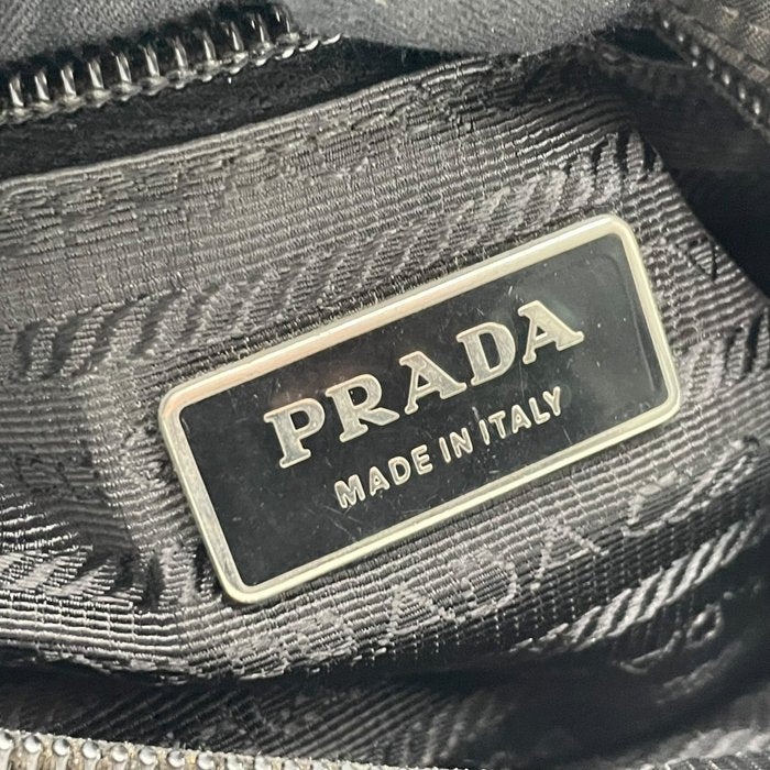 PRADA プラダ ナイロン レザー ショルダーバッグ トライアングルロゴ ブラック シルバー金具 斜め掛け クロスボディ レディース K12