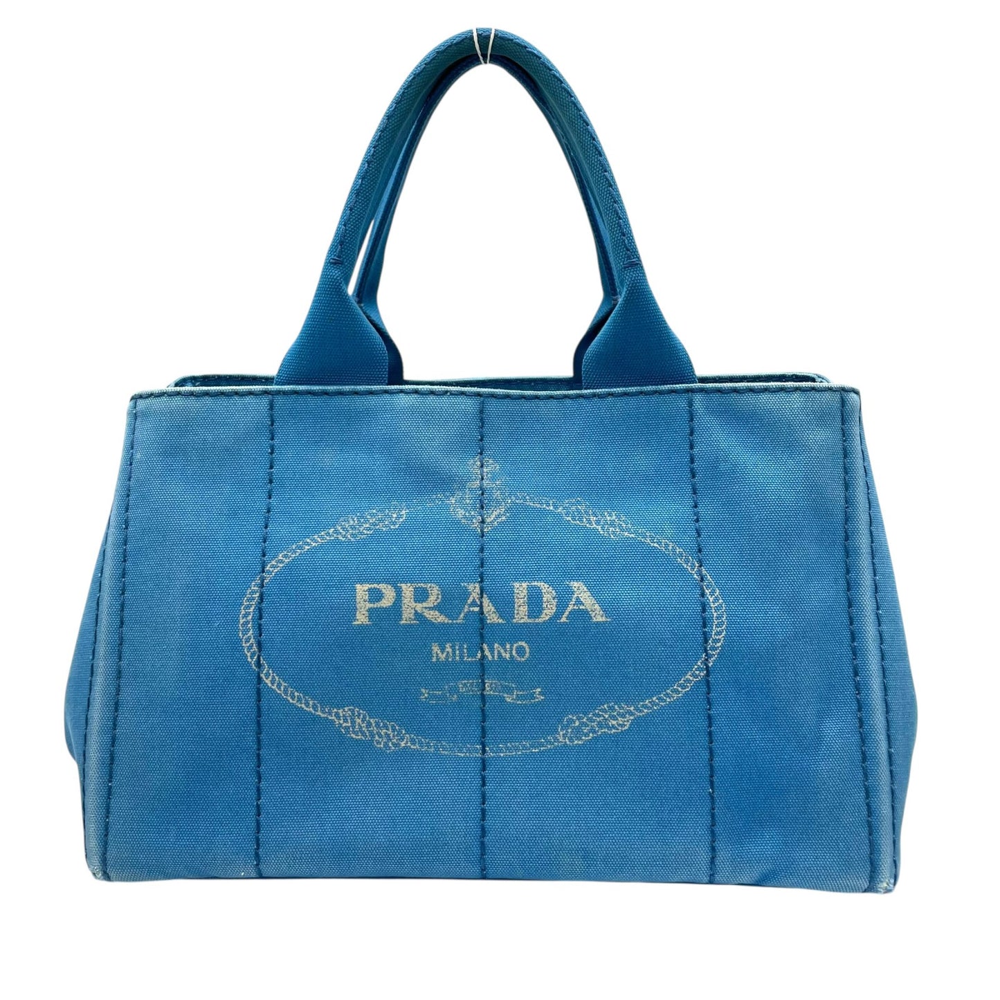 プラダ PRADA カナパ CANAPA トートバッグ ハンドバッグ キャンバス ライトブルー 青 アズーロ AZZURRO ゴールド 金具 三角ロゴ トライアングルロゴ A4収納可 マザーズバッグ 大容量 カジュアル デイリー 通勤 通学 レディース E