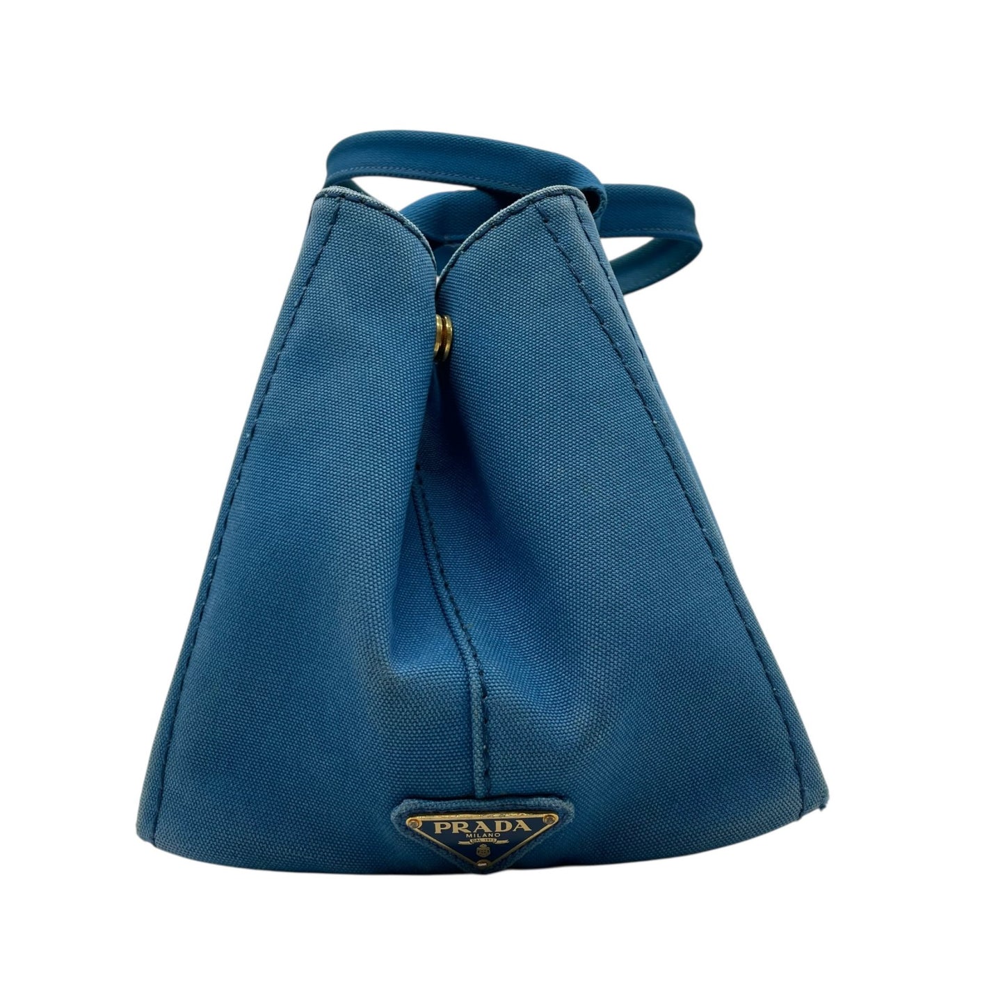 プラダ PRADA カナパ CANAPA トートバッグ ハンドバッグ キャンバス ライトブルー 青 アズーロ AZZURRO ゴールド 金具 三角ロゴ トライアングルロゴ A4収納可 マザーズバッグ 大容量 カジュアル デイリー 通勤 通学 レディース E
