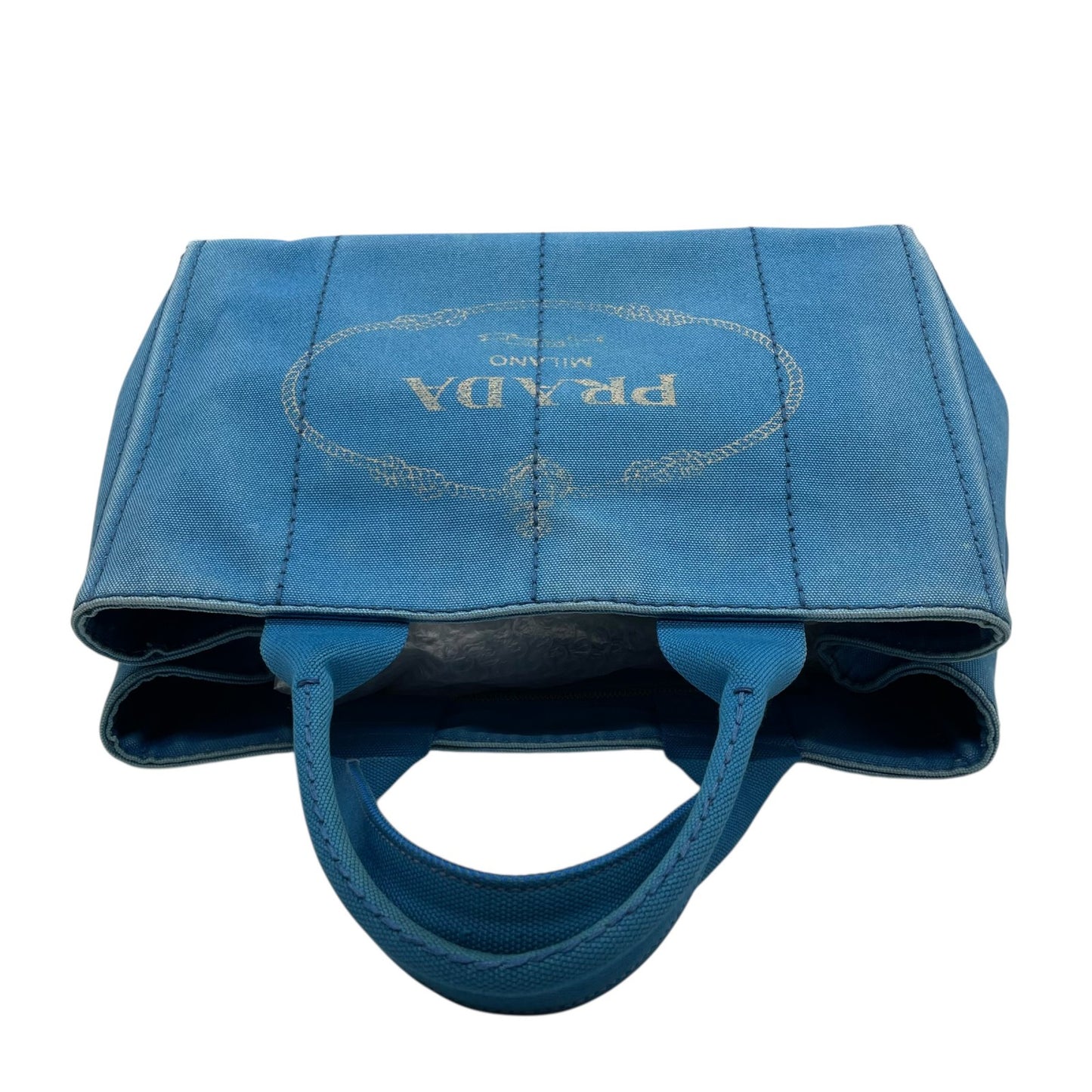 プラダ PRADA カナパ CANAPA トートバッグ ハンドバッグ キャンバス ライトブルー 青 アズーロ AZZURRO ゴールド 金具 三角ロゴ トライアングルロゴ A4収納可 マザーズバッグ 大容量 カジュアル デイリー 通勤 通学 レディース E