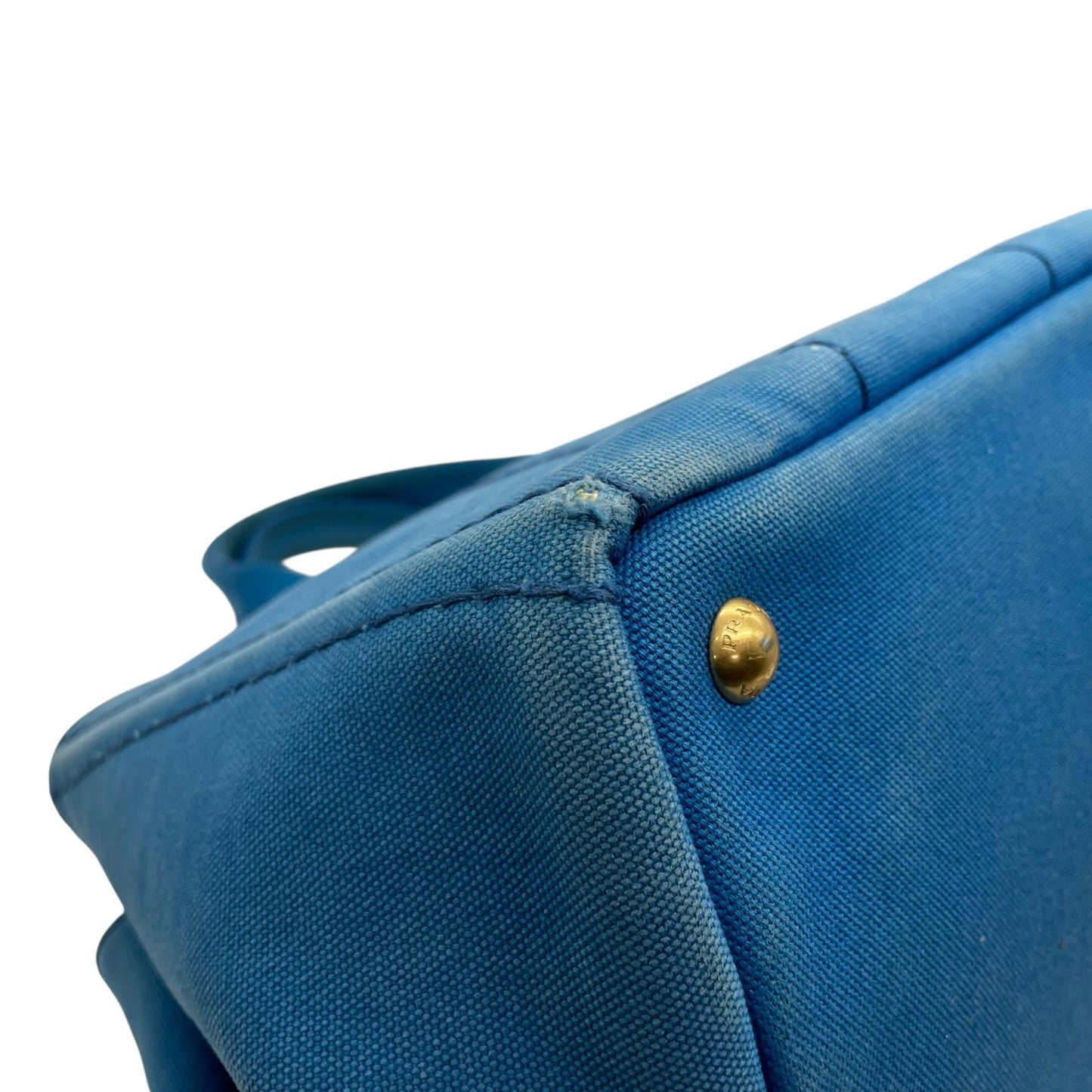 プラダ PRADA カナパ CANAPA トートバッグ ハンドバッグ キャンバス ライトブルー 青 アズーロ AZZURRO ゴールド 金具 三角ロゴ トライアングルロゴ A4収納可 マザーズバッグ 大容量 カジュアル デイリー 通勤 通学 レディース E