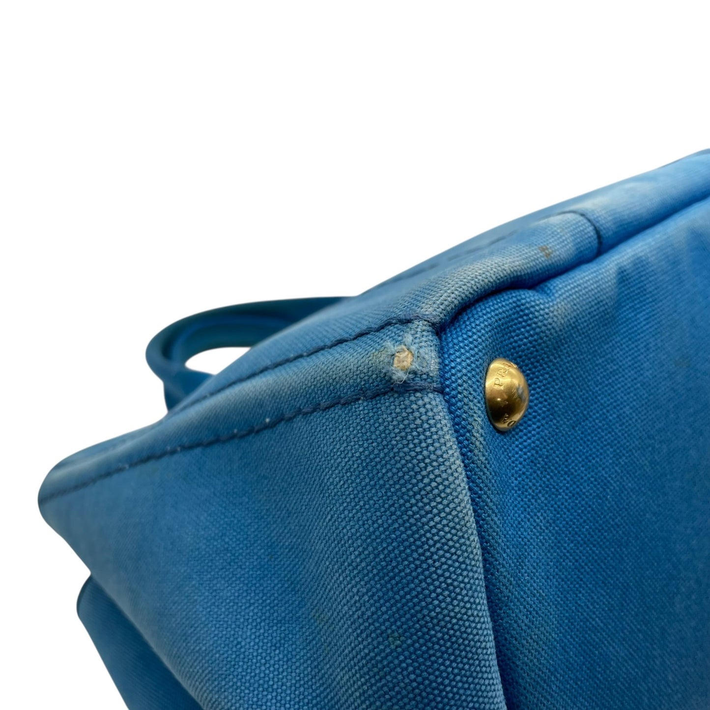 プラダ PRADA カナパ CANAPA トートバッグ ハンドバッグ キャンバス ライトブルー 青 アズーロ AZZURRO ゴールド 金具 三角ロゴ トライアングルロゴ A4収納可 マザーズバッグ 大容量 カジュアル デイリー 通勤 通学 レディース E
