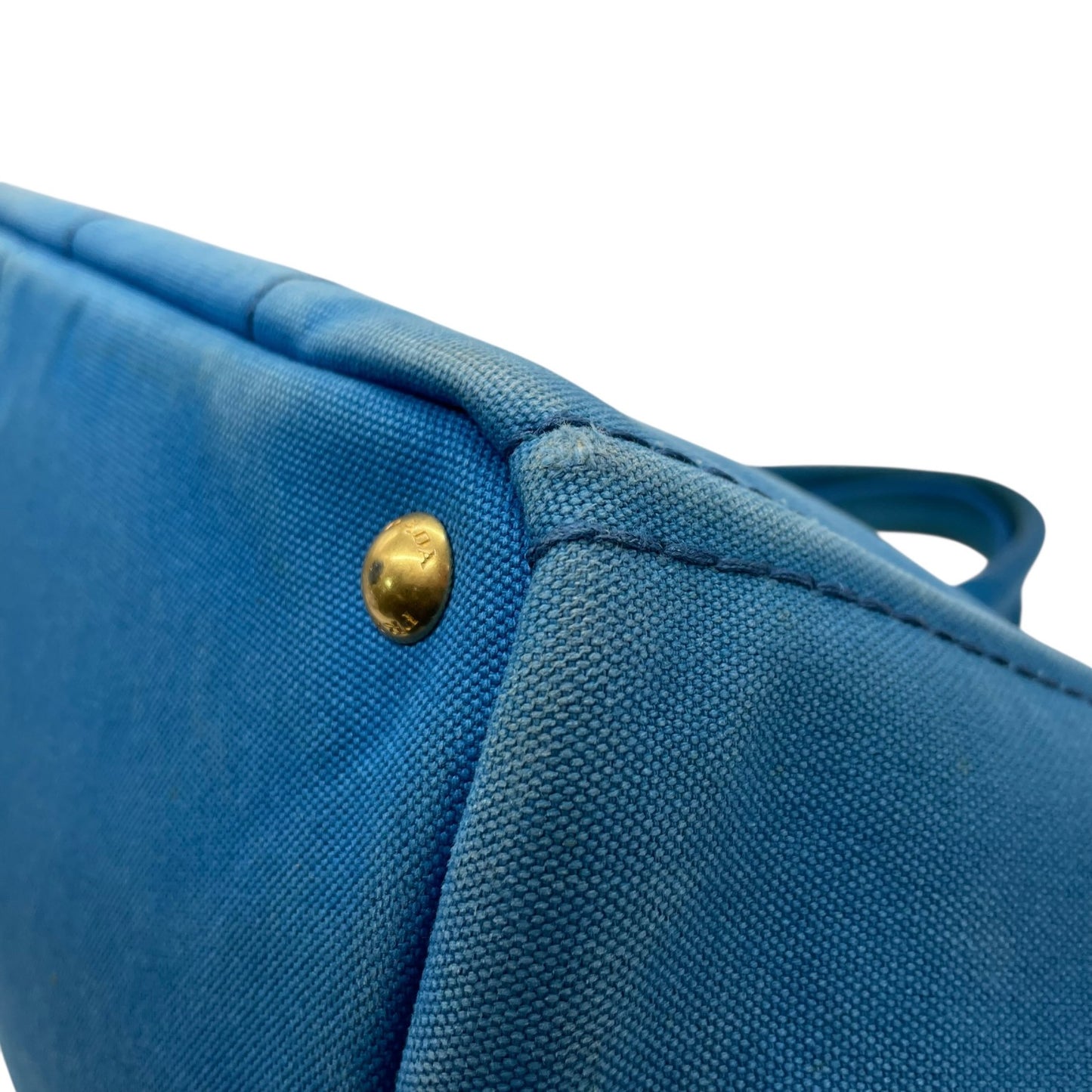 プラダ PRADA カナパ CANAPA トートバッグ ハンドバッグ キャンバス ライトブルー 青 アズーロ AZZURRO ゴールド 金具 三角ロゴ トライアングルロゴ A4収納可 マザーズバッグ 大容量 カジュアル デイリー 通勤 通学 レディース E