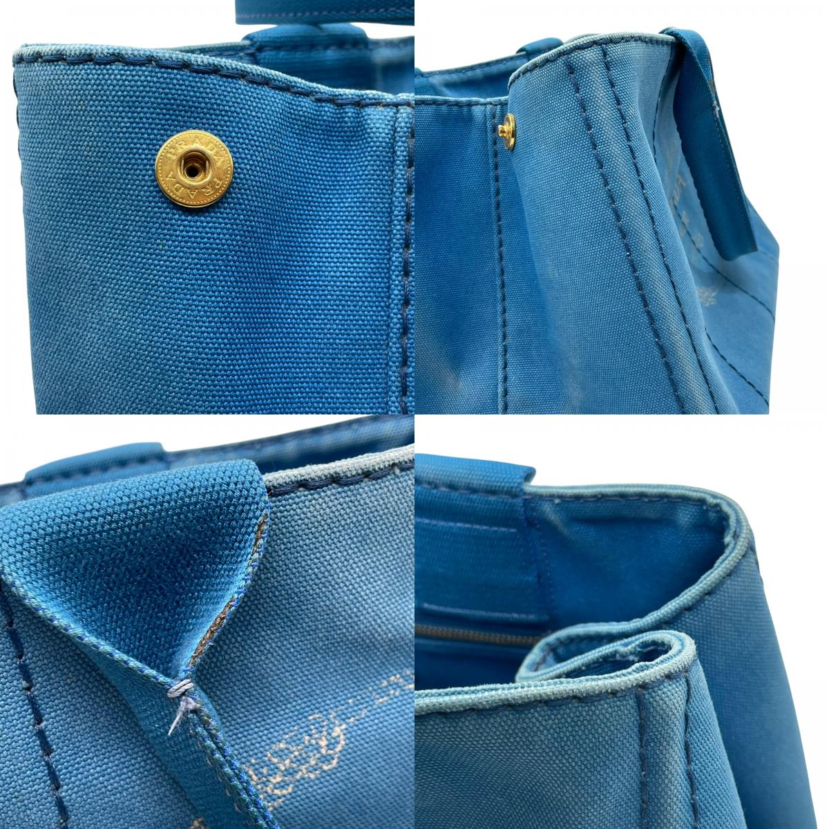 プラダ PRADA カナパ CANAPA トートバッグ ハンドバッグ キャンバス ライトブルー 青 アズーロ AZZURRO ゴールド 金具 三角ロゴ トライアングルロゴ A4収納可 マザーズバッグ 大容量 カジュアル デイリー 通勤 通学 レディース E