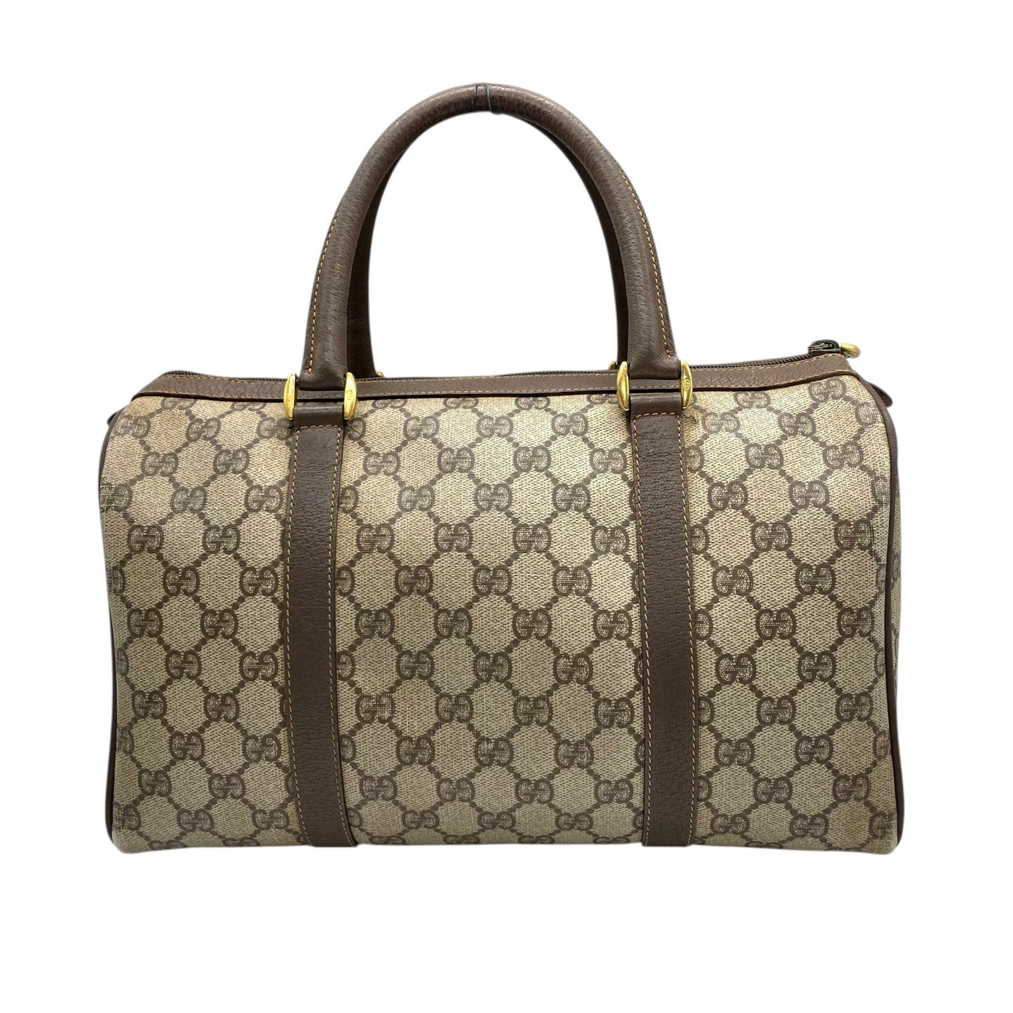 グッチ GUCCI オールドグッチ シェリーライン GGスプリーム ミニボストンバッグ PVC レザー ベージュ ブラウン ゴールド金具 ビンテージ クラシック エレガント 希少 レア イタリア製 インターロッキングGG ロゴ 自立可 レディース E
