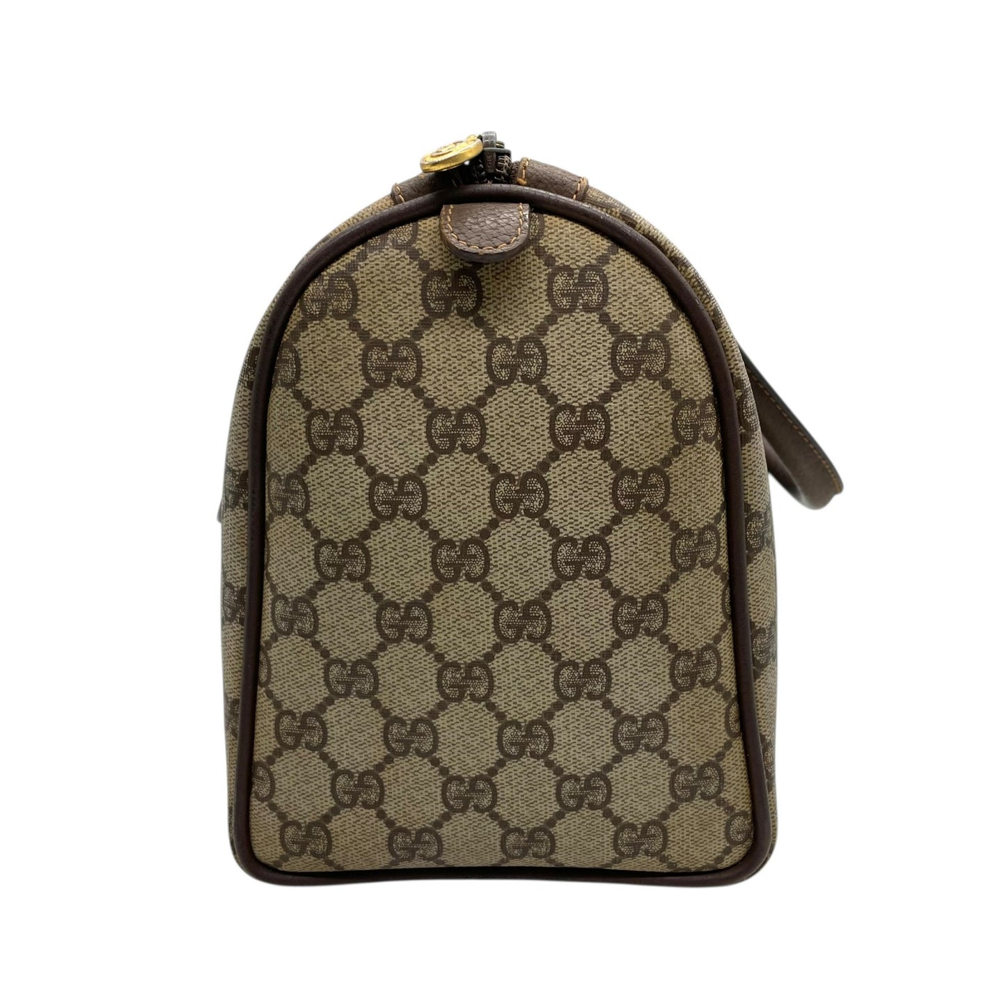 グッチ GUCCI オールドグッチ シェリーライン GGスプリーム ミニボストンバッグ PVC レザー ベージュ ブラウン ゴールド金具 ビンテージ クラシック エレガント 希少 レア イタリア製 インターロッキングGG ロゴ 自立可 レディース E