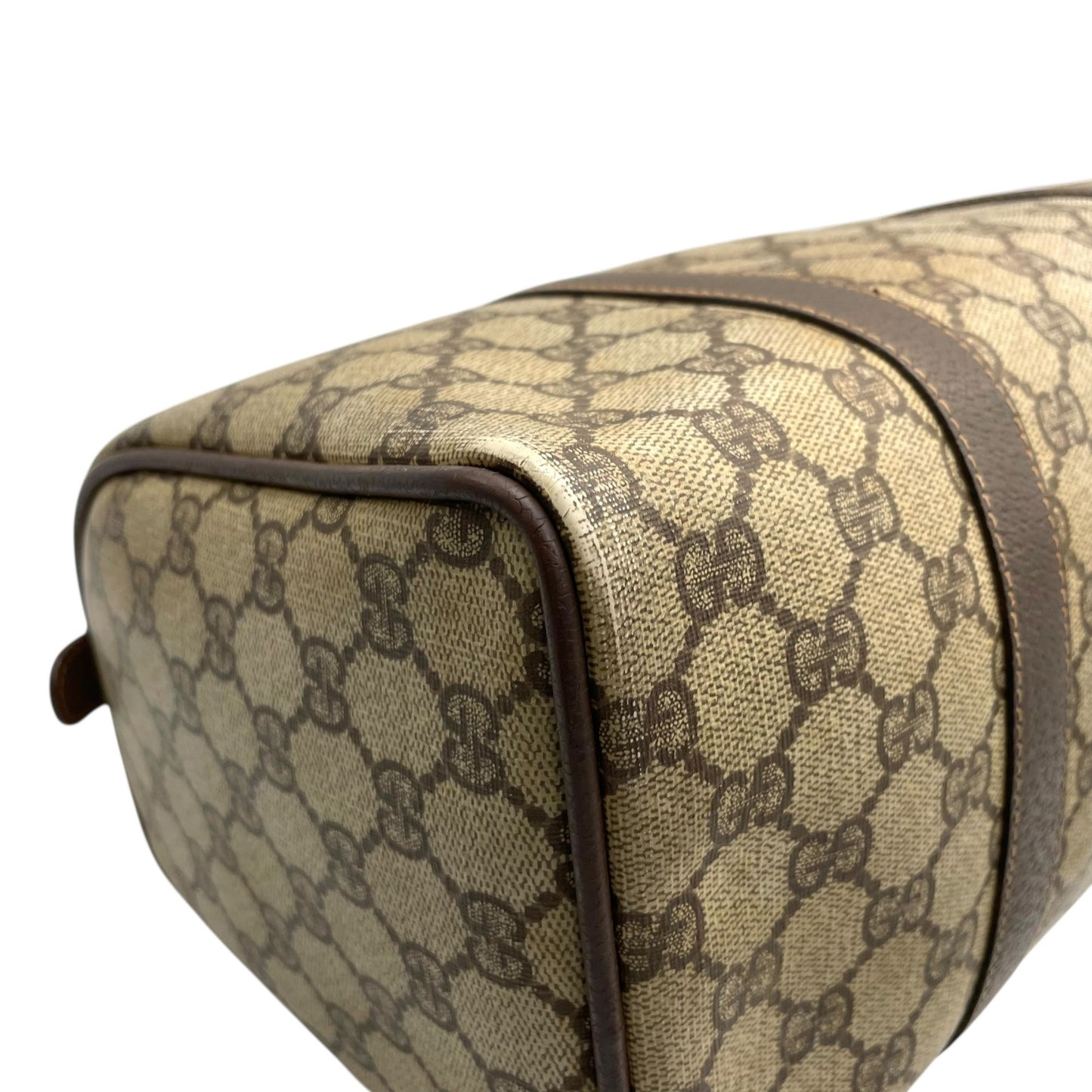 グッチ GUCCI オールドグッチ シェリーライン GGスプリーム ミニボストンバッグ PVC レザー ベージュ ブラウン ゴールド金具 ビンテージ クラシック エレガント 希少 レア イタリア製 インターロッキングGG ロゴ 自立可 レディース E