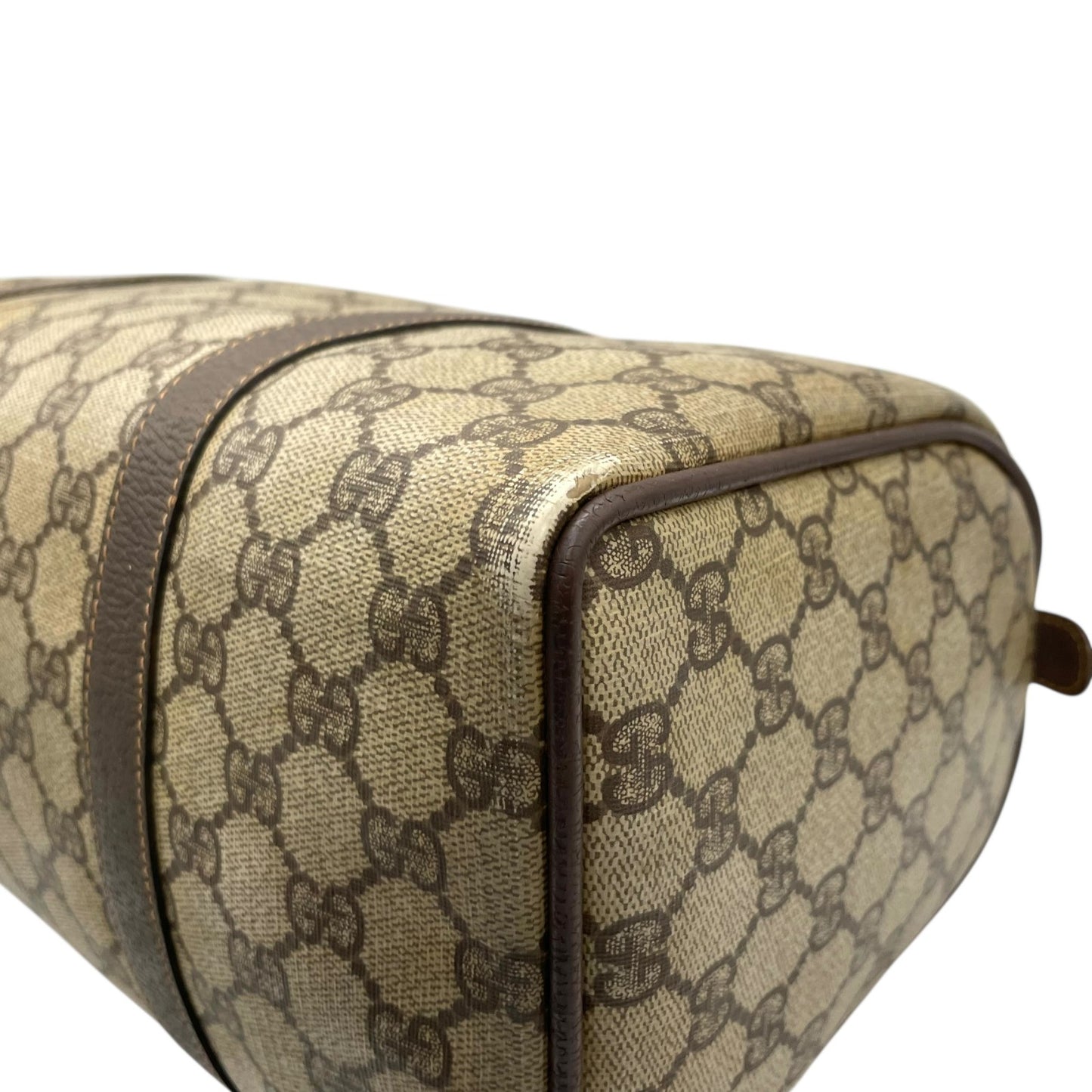 グッチ GUCCI オールドグッチ シェリーライン GGスプリーム ミニボストンバッグ PVC レザー ベージュ ブラウン ゴールド金具 ビンテージ クラシック エレガント 希少 レア イタリア製 インターロッキングGG ロゴ 自立可 レディース E