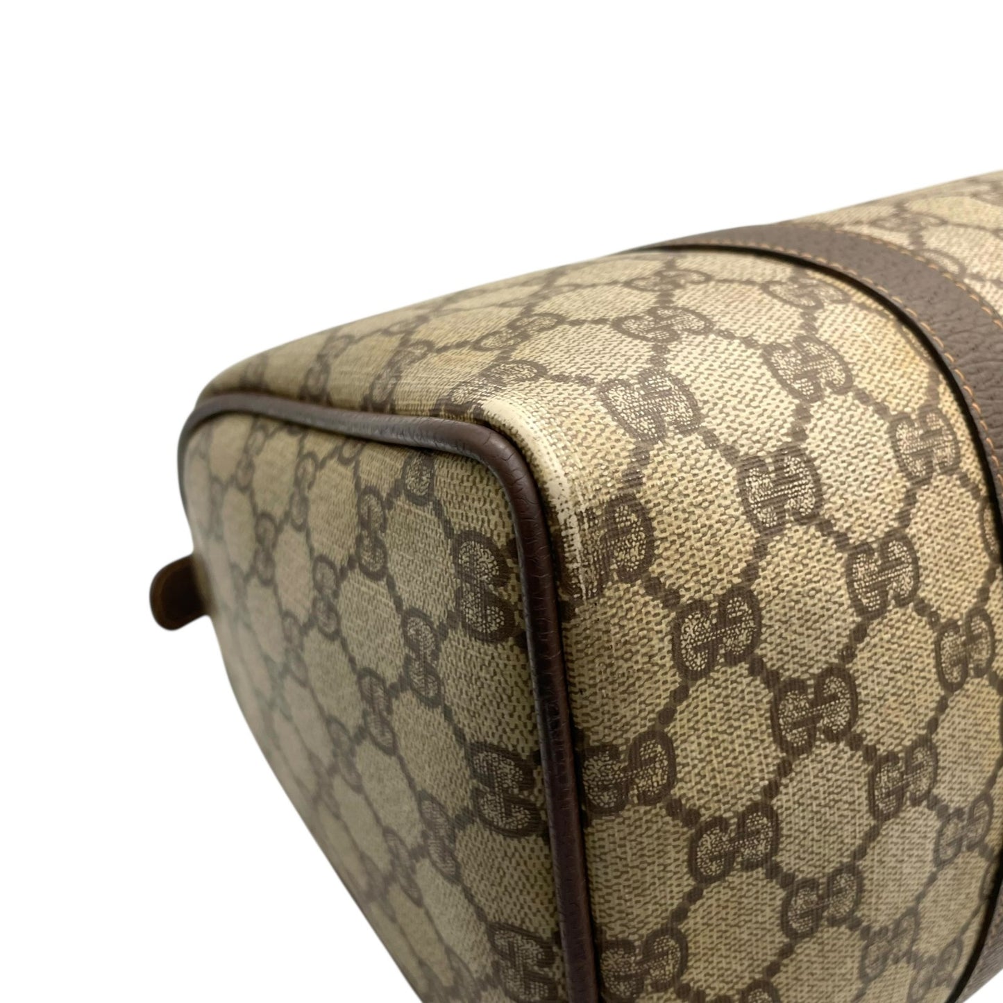 グッチ GUCCI オールドグッチ シェリーライン GGスプリーム ミニボストンバッグ PVC レザー ベージュ ブラウン ゴールド金具 ビンテージ クラシック エレガント 希少 レア イタリア製 インターロッキングGG ロゴ 自立可 レディース E