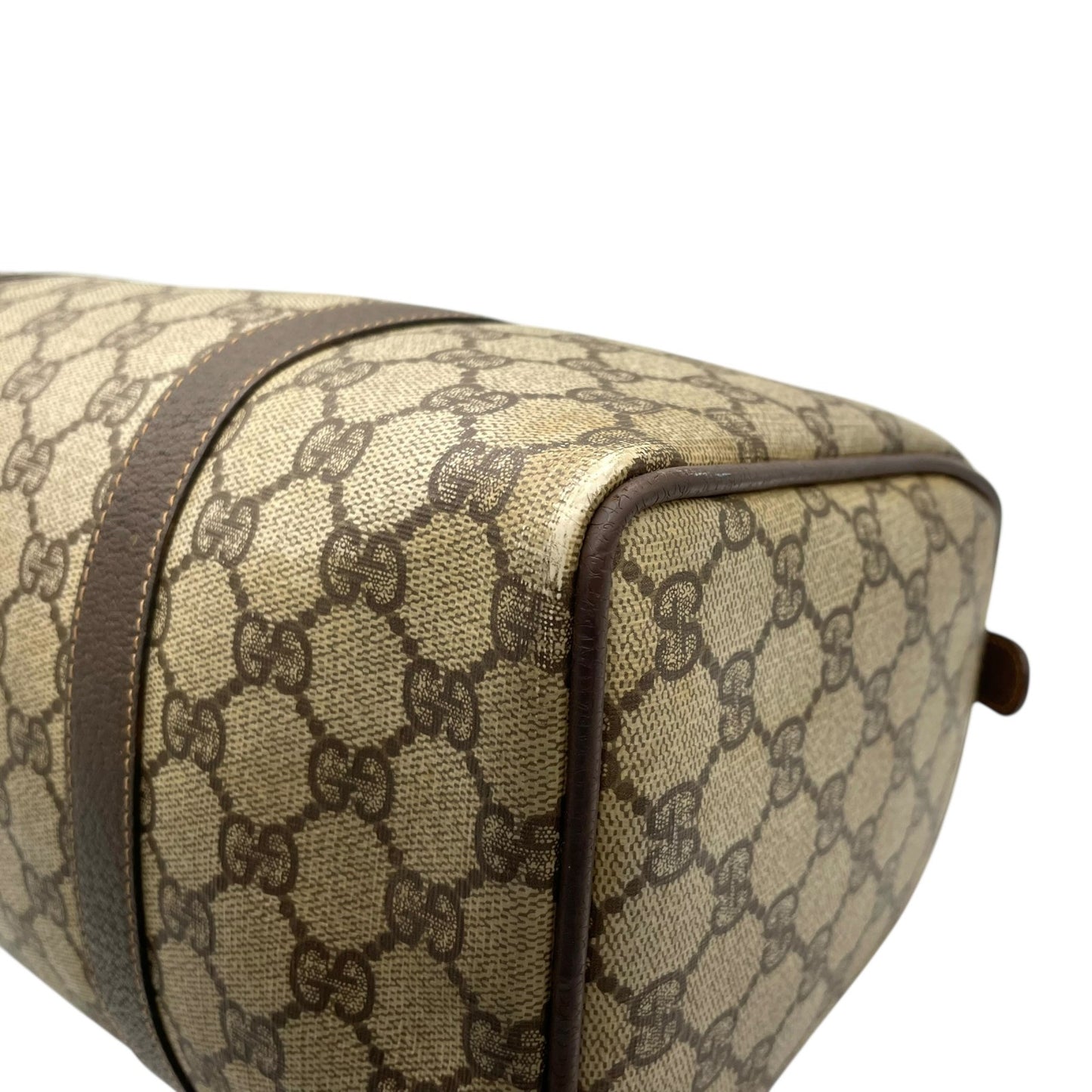 グッチ GUCCI オールドグッチ シェリーライン GGスプリーム ミニボストンバッグ PVC レザー ベージュ ブラウン ゴールド金具 ビンテージ クラシック エレガント 希少 レア イタリア製 インターロッキングGG ロゴ 自立可 レディース E