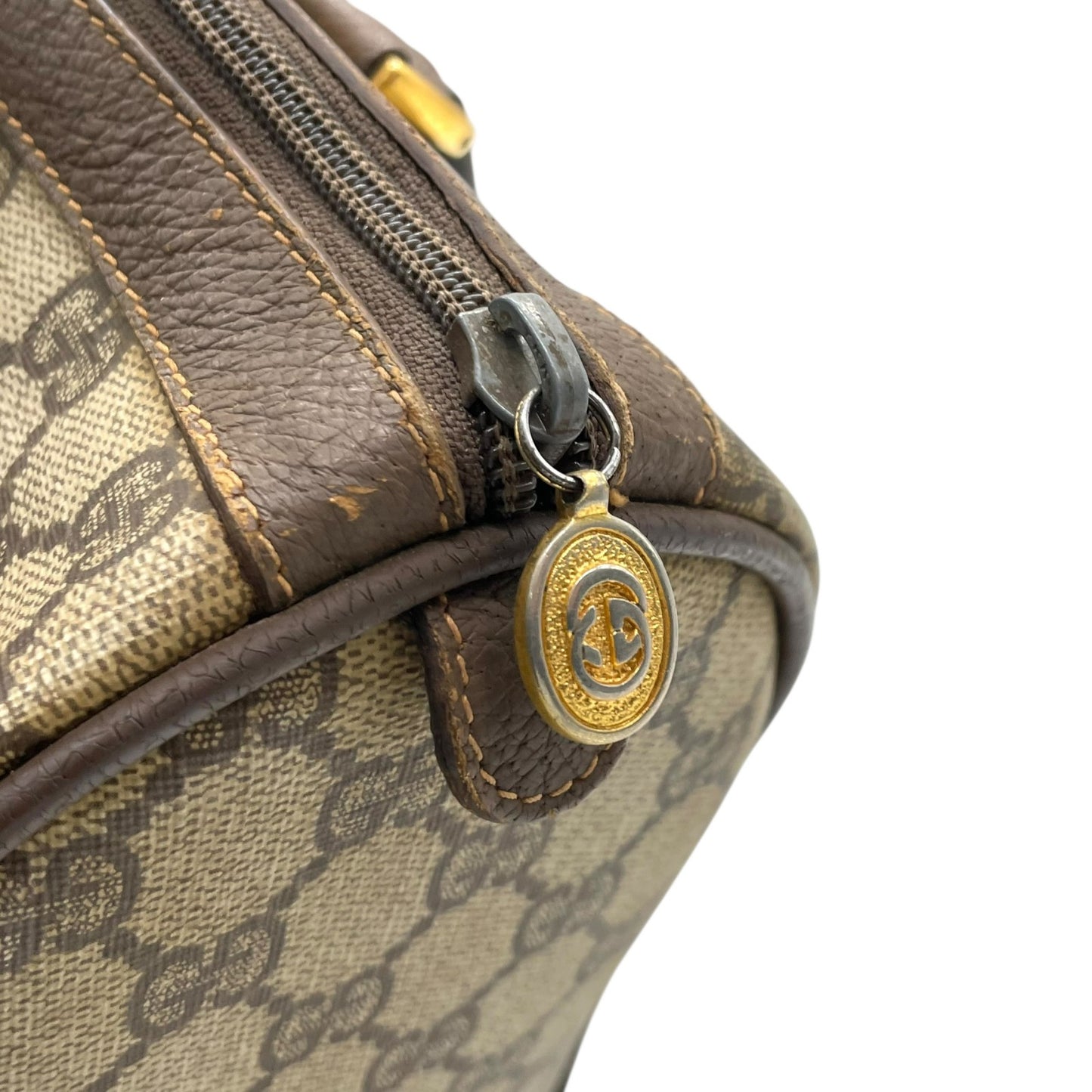 グッチ GUCCI オールドグッチ シェリーライン GGスプリーム ミニボストンバッグ PVC レザー ベージュ ブラウン ゴールド金具 ビンテージ クラシック エレガント 希少 レア イタリア製 インターロッキングGG ロゴ 自立可 レディース E