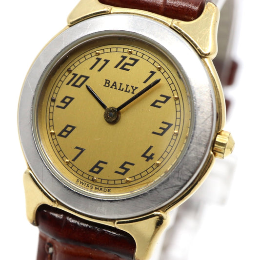 【電池交換済】美品 バリー BALLY 13.01 腕時計 レディース クオーツ アナログ ラウンド コンビカラー シルバー ゴールド ブラウンレザー 革ベルト アラビア数字 スイス製 ビンテージ クラシック 上品 G7