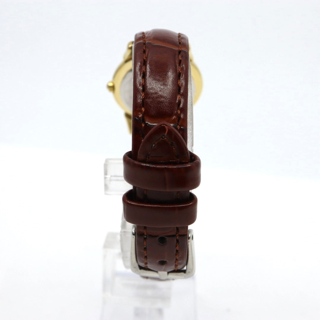 【電池交換済】美品 バリー BALLY 13.01 腕時計 レディース クオーツ アナログ ラウンド コンビカラー シルバー ゴールド ブラウンレザー 革ベルト アラビア数字 スイス製 ビンテージ クラシック 上品 G7