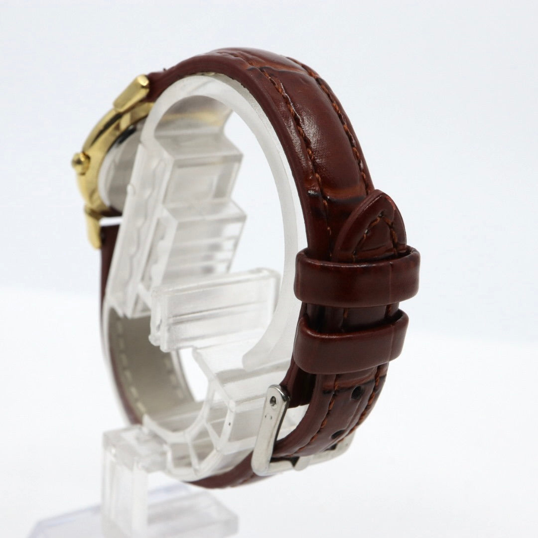 【電池交換済】美品 バリー BALLY 13.01 腕時計 レディース クオーツ アナログ ラウンド コンビカラー シルバー ゴールド ブラウンレザー 革ベルト アラビア数字 スイス製 ビンテージ クラシック 上品 G7