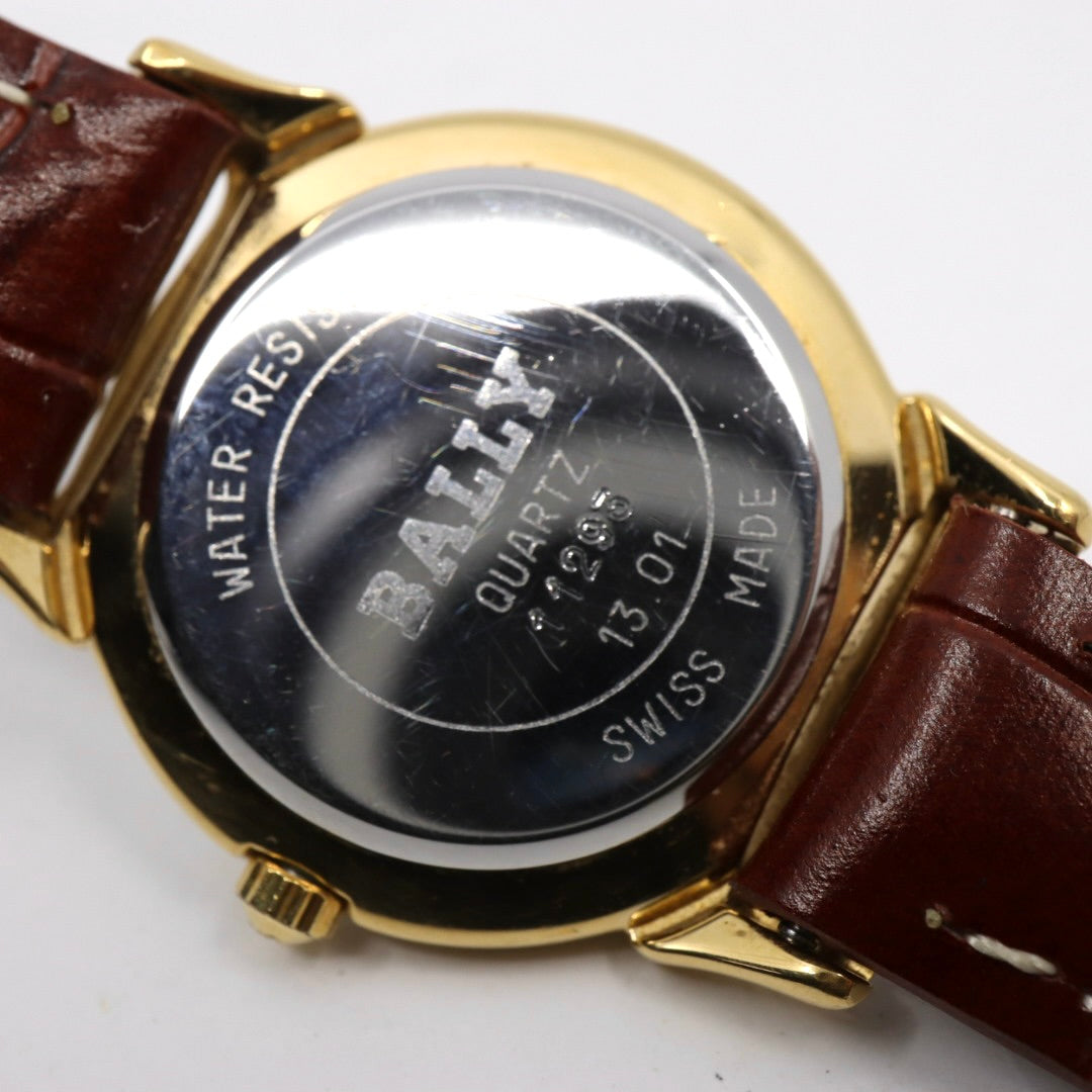 【電池交換済】美品 バリー BALLY 13.01 腕時計 レディース クオーツ アナログ ラウンド コンビカラー シルバー ゴールド ブラウンレザー 革ベルト アラビア数字 スイス製 ビンテージ クラシック 上品 G7