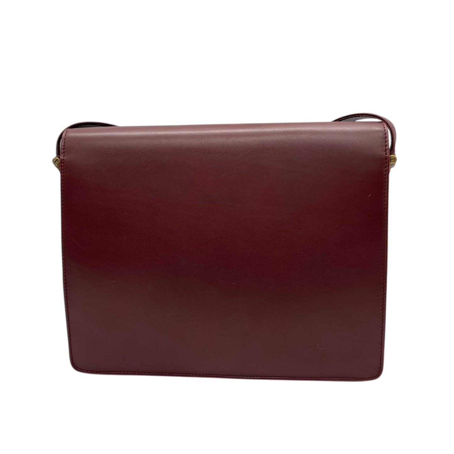 Cartier カルティエ Must de Cartier マストライン レザー ショルダーバッグ ダブルフラップ ボルドー ゴールド金具 クラシック レディース D3