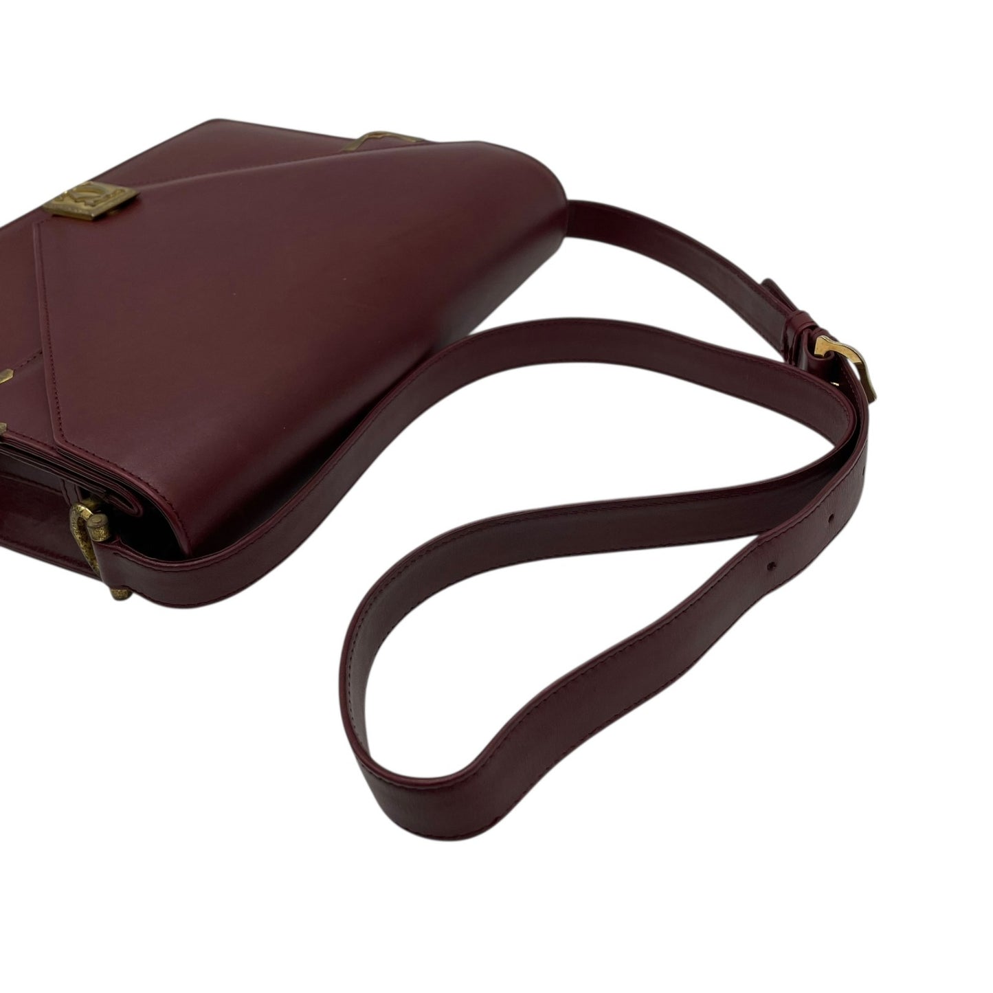 Cartier カルティエ Must de Cartier マストライン レザー ショルダーバッグ ダブルフラップ ボルドー ゴールド金具 クラシック レディース D3
