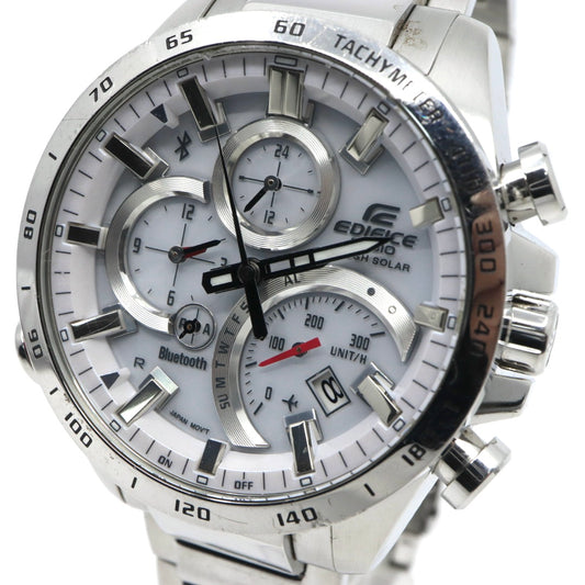 【稼働品】カシオ CASIO エディフィス EDIFICE EQB-501 タフソーラー Bluetooth搭載 モバイルリンク クロノグラフ ホワイト文字盤 シルバー ステンレス メンズ 腕時計 アナログ デュアルタイム 多機能 スポーティ ビジネス G7
