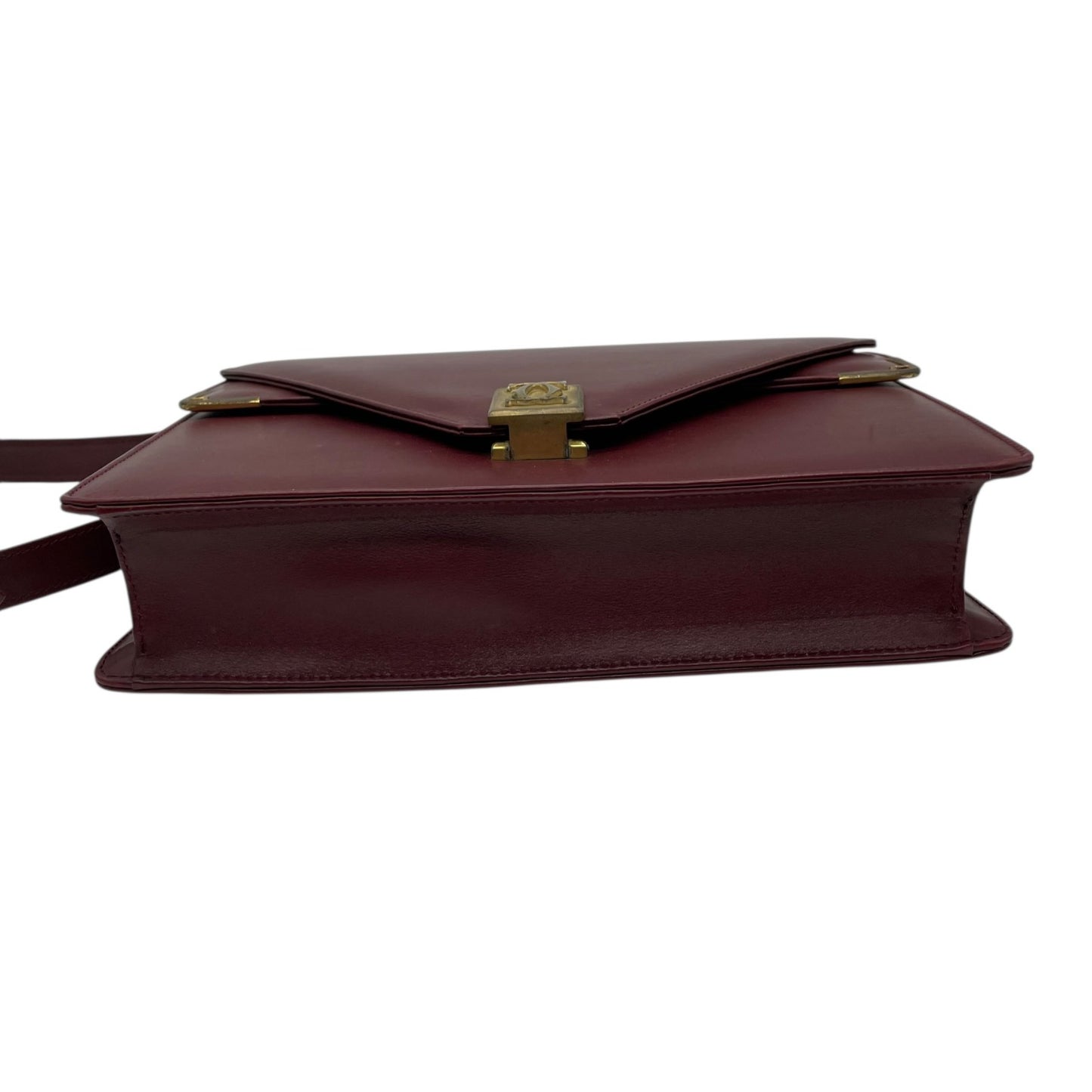 Cartier カルティエ Must de Cartier マストライン レザー ショルダーバッグ ダブルフラップ ボルドー ゴールド金具 クラシック レディース D3