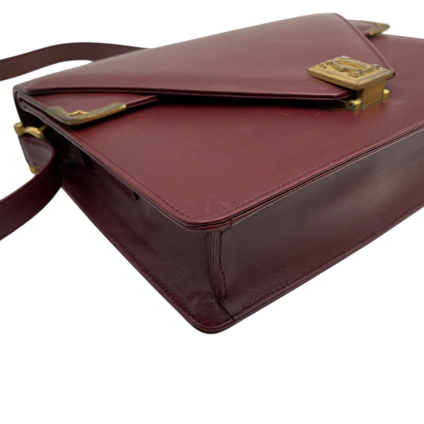 Cartier カルティエ Must de Cartier マストライン レザー ショルダーバッグ ダブルフラップ ボルドー ゴールド金具 クラシック レディース D3
