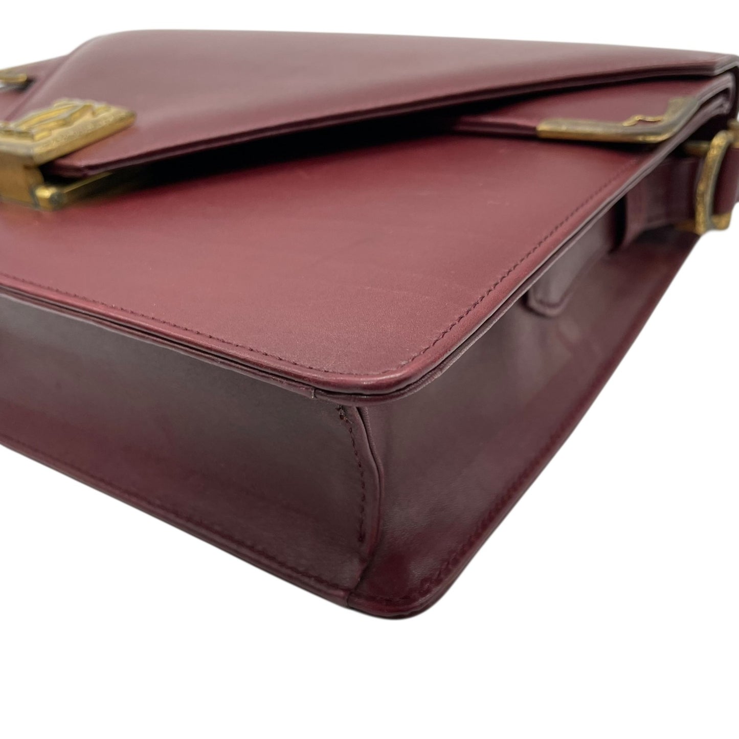 Cartier カルティエ Must de Cartier マストライン レザー ショルダーバッグ ダブルフラップ ボルドー ゴールド金具 クラシック レディース D3