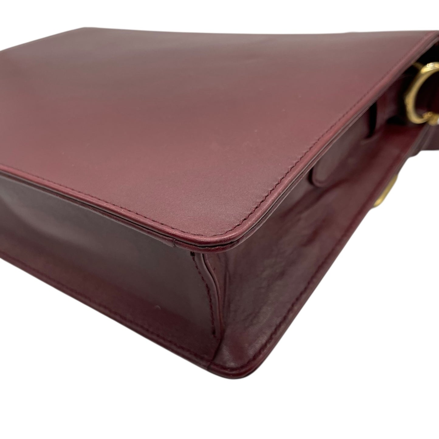 Cartier カルティエ Must de Cartier マストライン レザー ショルダーバッグ ダブルフラップ ボルドー ゴールド金具 クラシック レディース D3