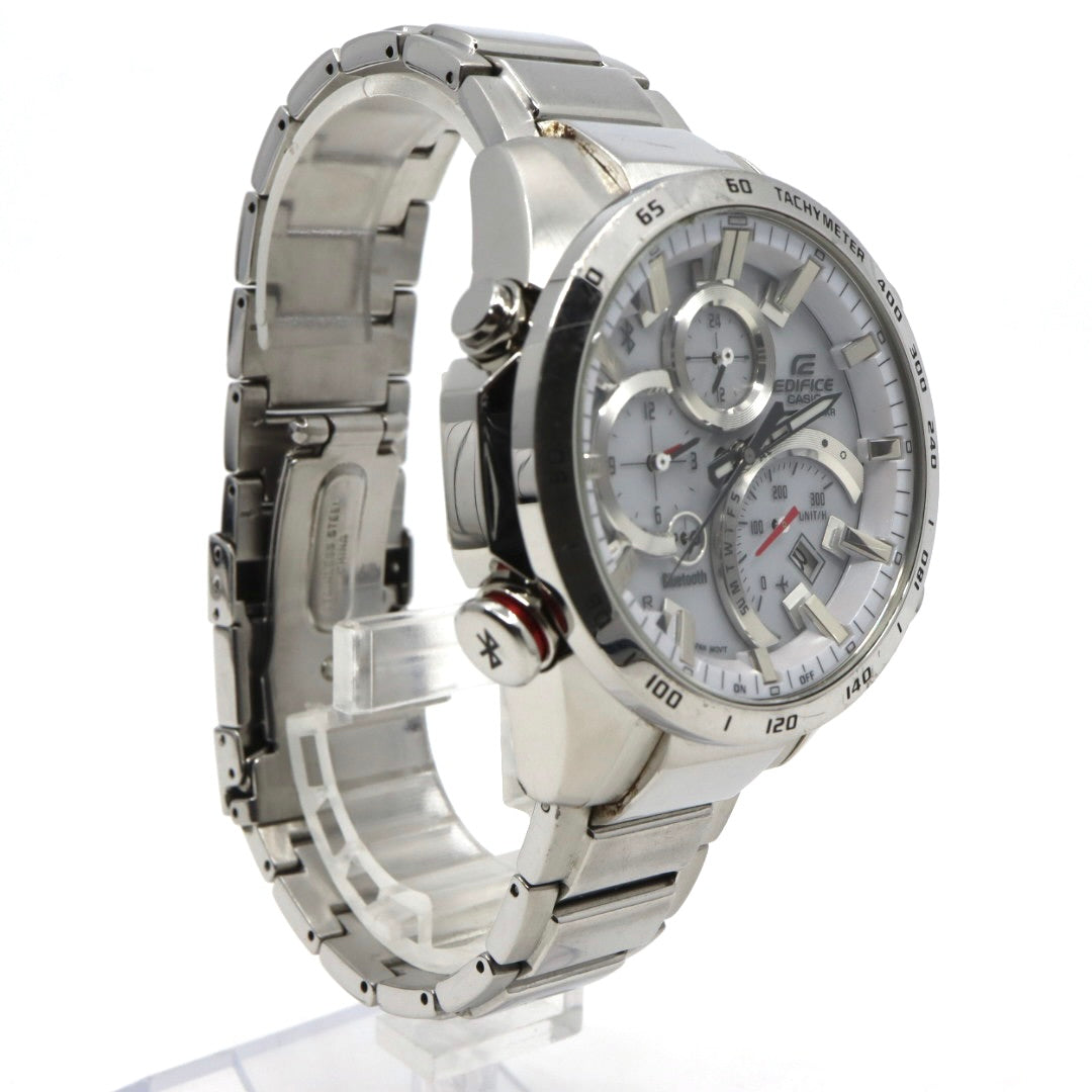 【稼働品】カシオ CASIO エディフィス EDIFICE EQB-501 タフソーラー Bluetooth搭載 モバイルリンク クロノグラフ ホワイト文字盤 シルバー ステンレス メンズ 腕時計 アナログ デュアルタイム 多機能 スポーティ ビジネス G7