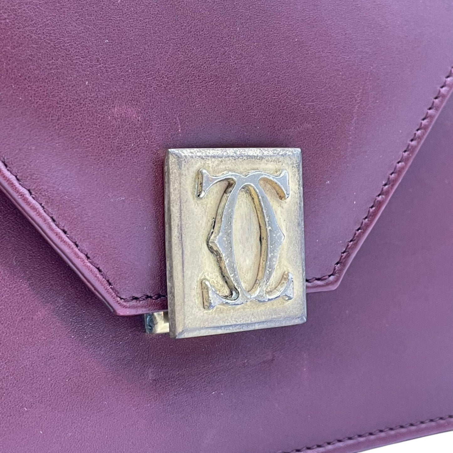 Cartier カルティエ Must de Cartier マストライン レザー ショルダーバッグ ダブルフラップ ボルドー ゴールド金具 クラシック レディース D3