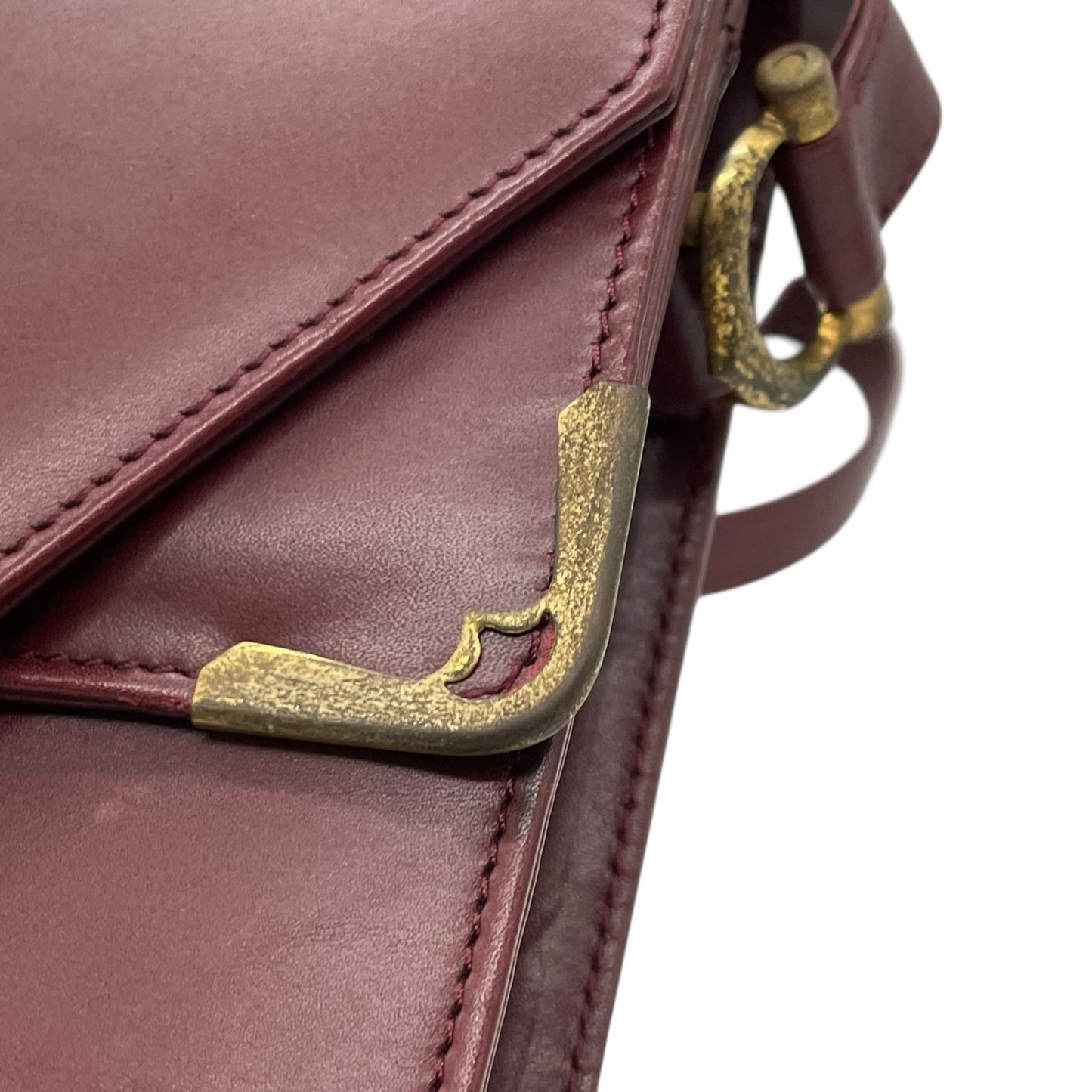 Cartier カルティエ Must de Cartier マストライン レザー ショルダーバッグ ダブルフラップ ボルドー ゴールド金具 クラシック レディース D3