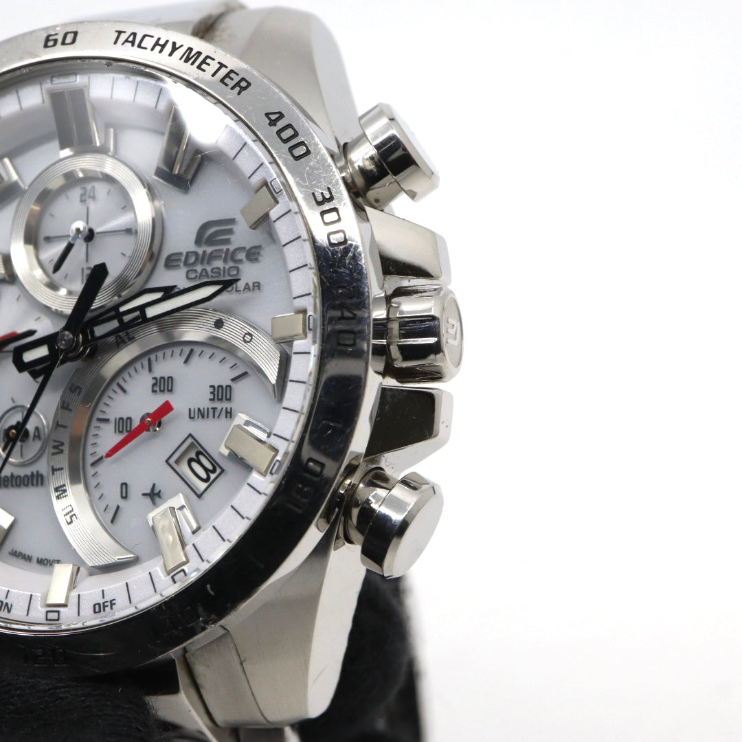 【稼働品】カシオ CASIO エディフィス EDIFICE EQB-501 タフソーラー Bluetooth搭載 モバイルリンク クロノグラフ ホワイト文字盤 シルバー ステンレス メンズ 腕時計 アナログ デュアルタイム 多機能 スポーティ ビジネス G7