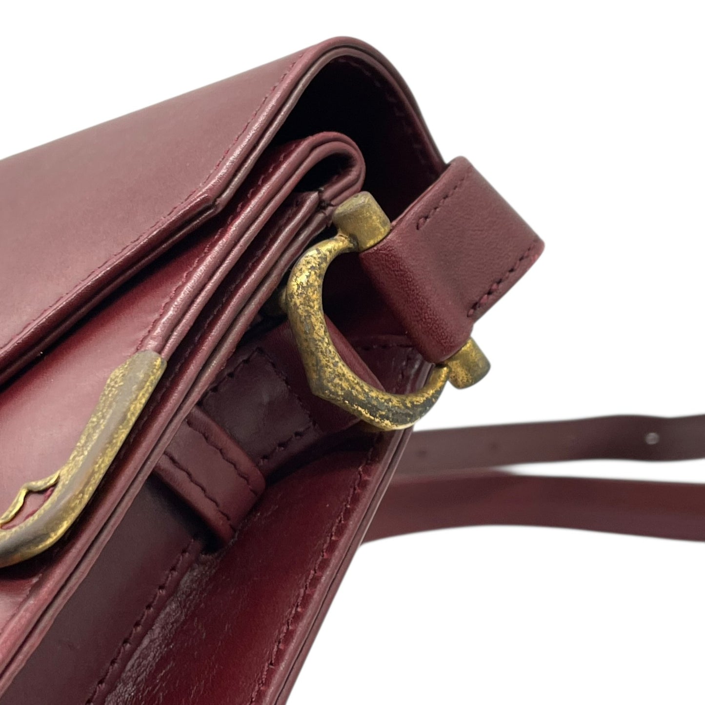 Cartier カルティエ Must de Cartier マストライン レザー ショルダーバッグ ダブルフラップ ボルドー ゴールド金具 クラシック レディース D3