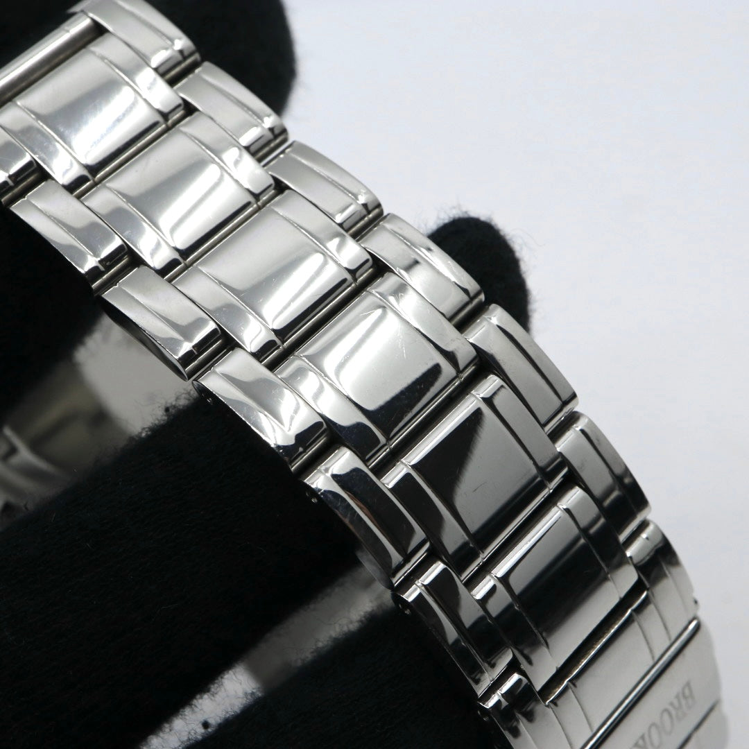 【新品電池交換済】美品 ブルッキアーナ BROOKIANA クロノグラフ BA1617 メンズ 腕時計 クォーツ アナログ デイト シルバー ブラック 黒文字盤 青石リューズ カボション ビッグフェイス ステンレス 3針 男性用 ビジネス カジュアル 箱付 G