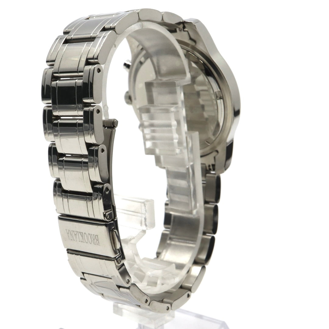 【新品電池交換済】美品 ブルッキアーナ BROOKIANA クロノグラフ BA1617 メンズ 腕時計 クォーツ アナログ デイト シルバー ブラック 黒文字盤 青石リューズ カボション ビッグフェイス ステンレス 3針 男性用 ビジネス カジュアル 箱付 G