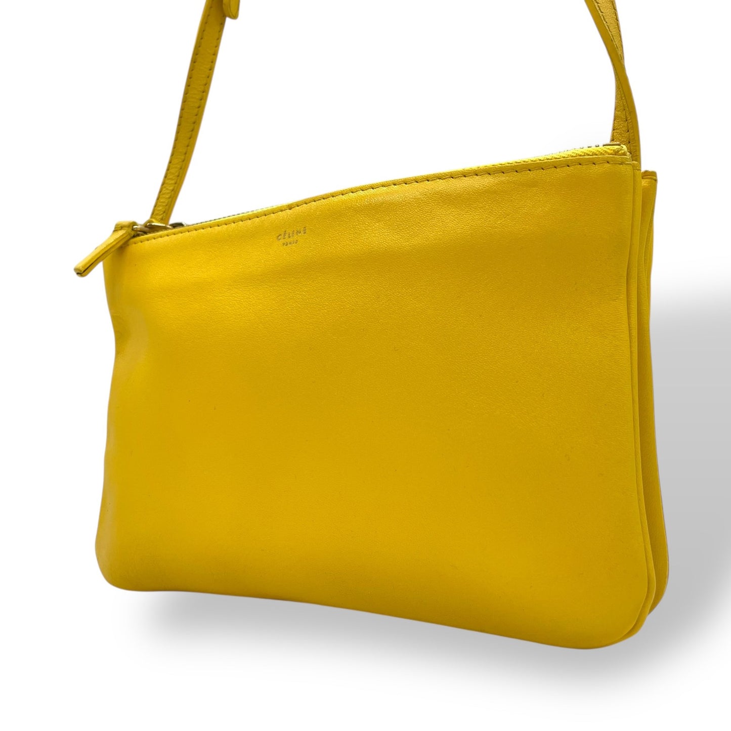 CELINE セリーヌ Trio Small トリオ スモール ショルダーバッグ E2 クロスボディバッグ ラムスキン レザー イエロー ゴールド金具 フィービー期 3連ポーチ レディース