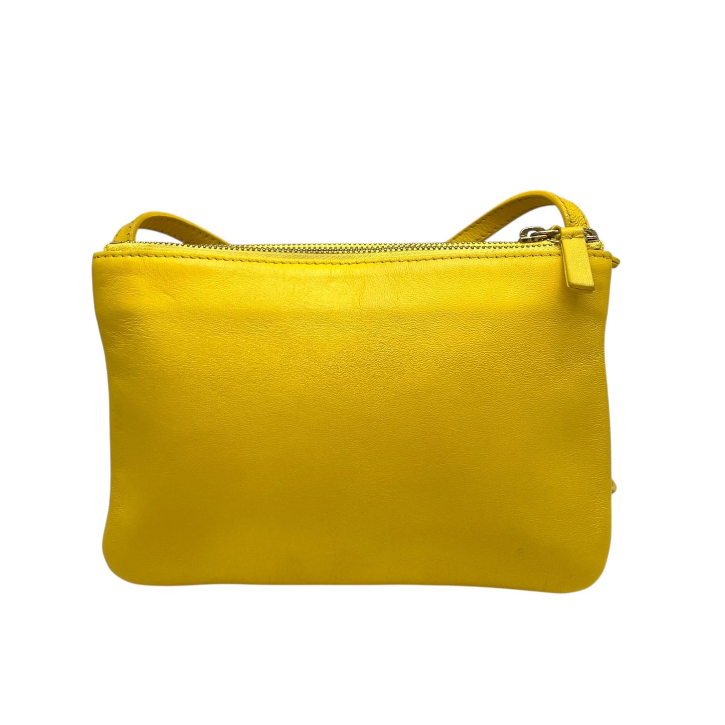 CELINE セリーヌ Trio Small トリオ スモール ショルダーバッグ E2 クロスボディバッグ ラムスキン レザー イエロー ゴールド金具 フィービー期 3連ポーチ レディース
