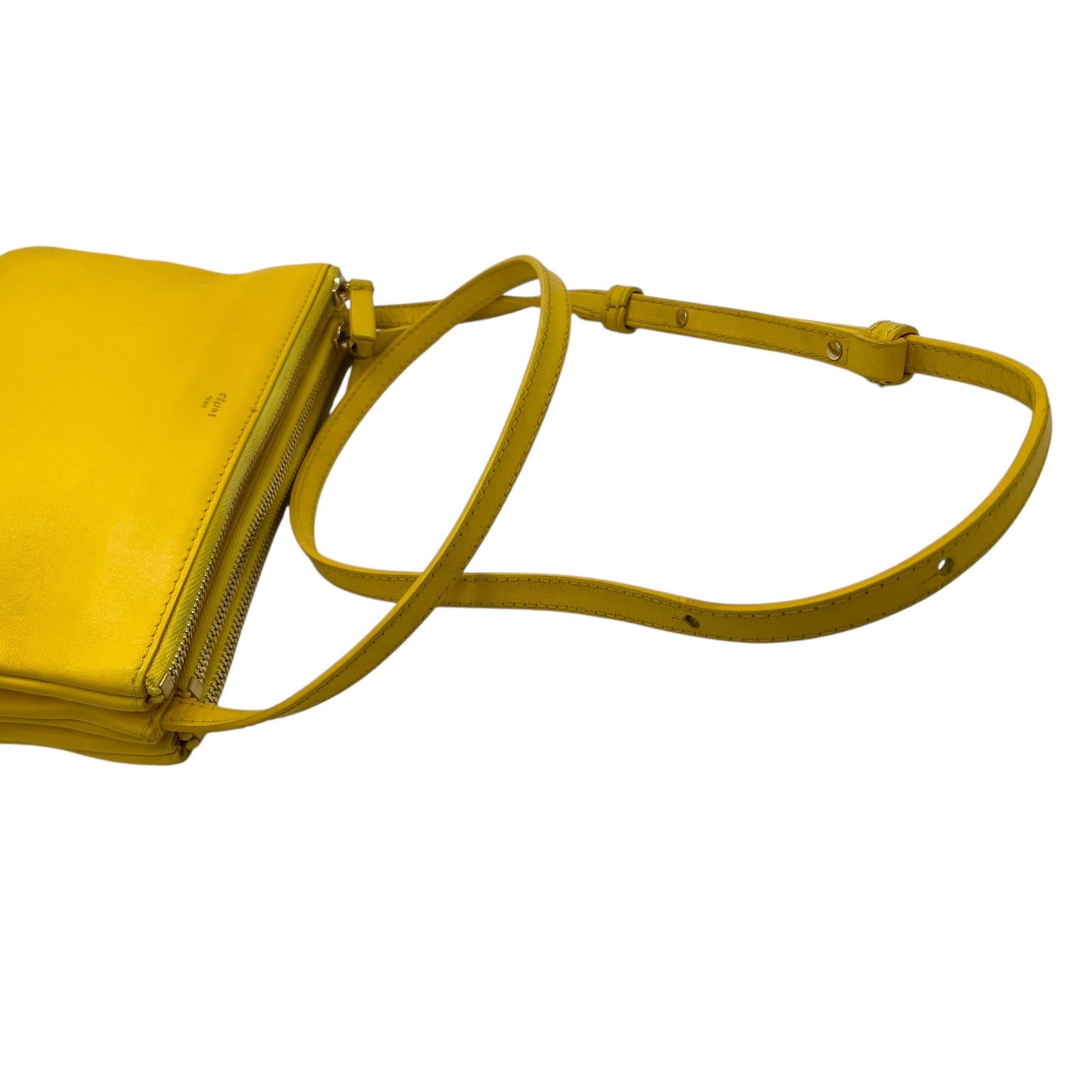 CELINE セリーヌ Trio Small トリオ スモール ショルダーバッグ E2 クロスボディバッグ ラムスキン レザー イエロー ゴールド金具 フィービー期 3連ポーチ レディース