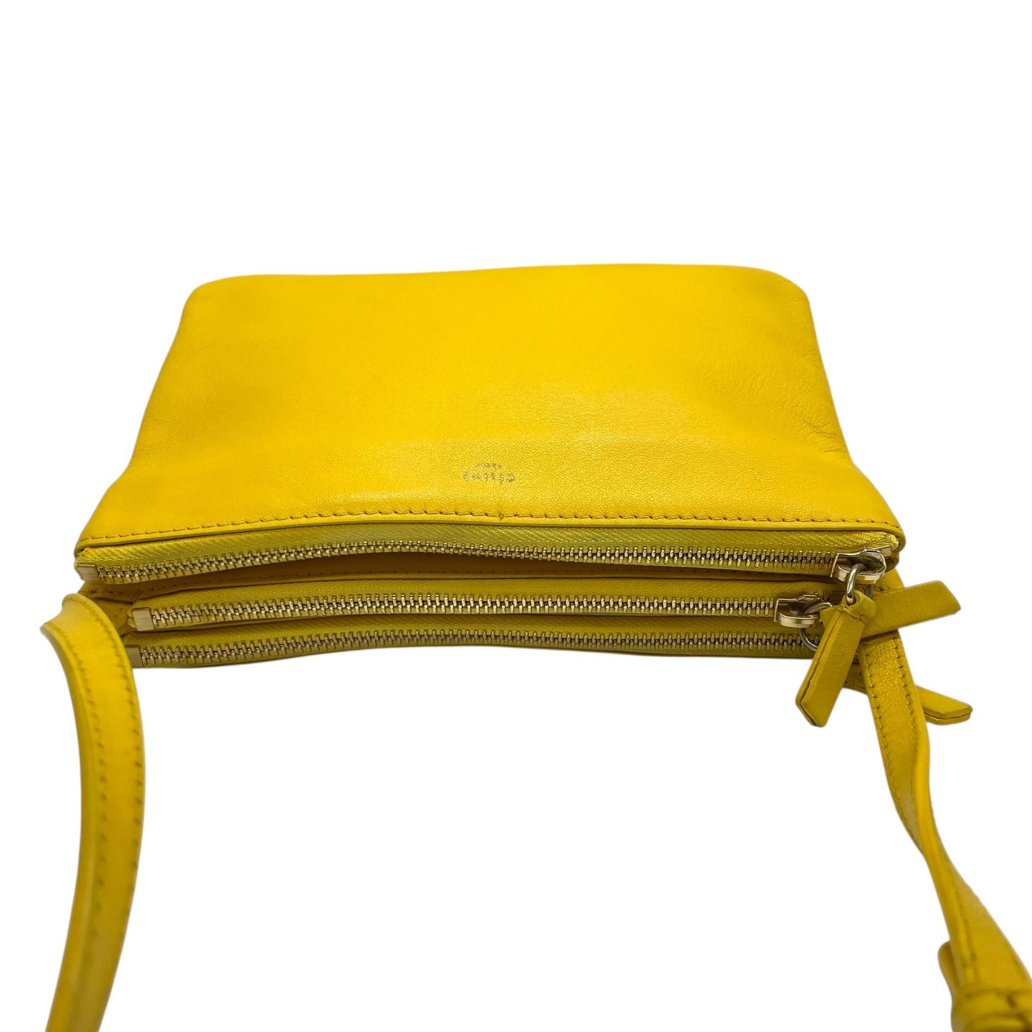 CELINE セリーヌ Trio Small トリオ スモール ショルダーバッグ E2 クロスボディバッグ ラムスキン レザー イエロー ゴールド金具 フィービー期 3連ポーチ レディース