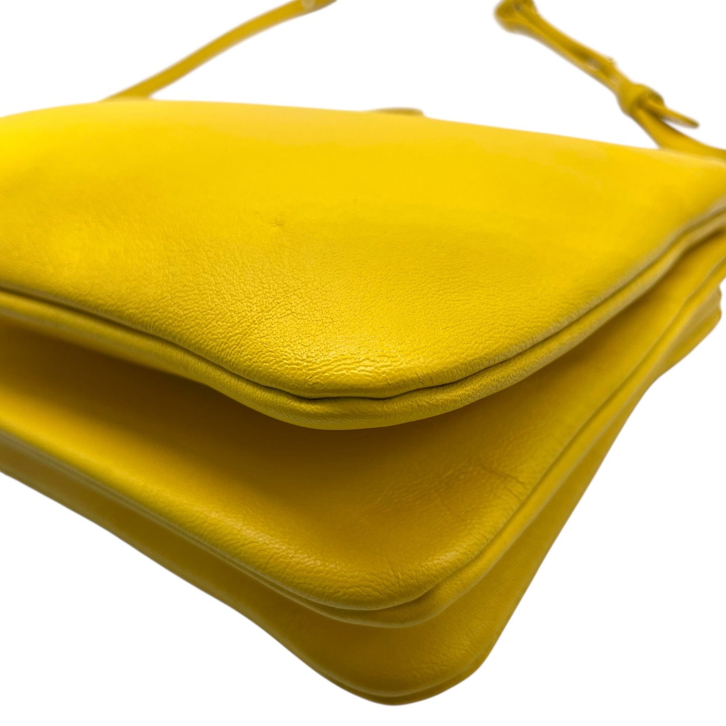 CELINE セリーヌ Trio Small トリオ スモール ショルダーバッグ E2 クロスボディバッグ ラムスキン レザー イエロー ゴールド金具 フィービー期 3連ポーチ レディース