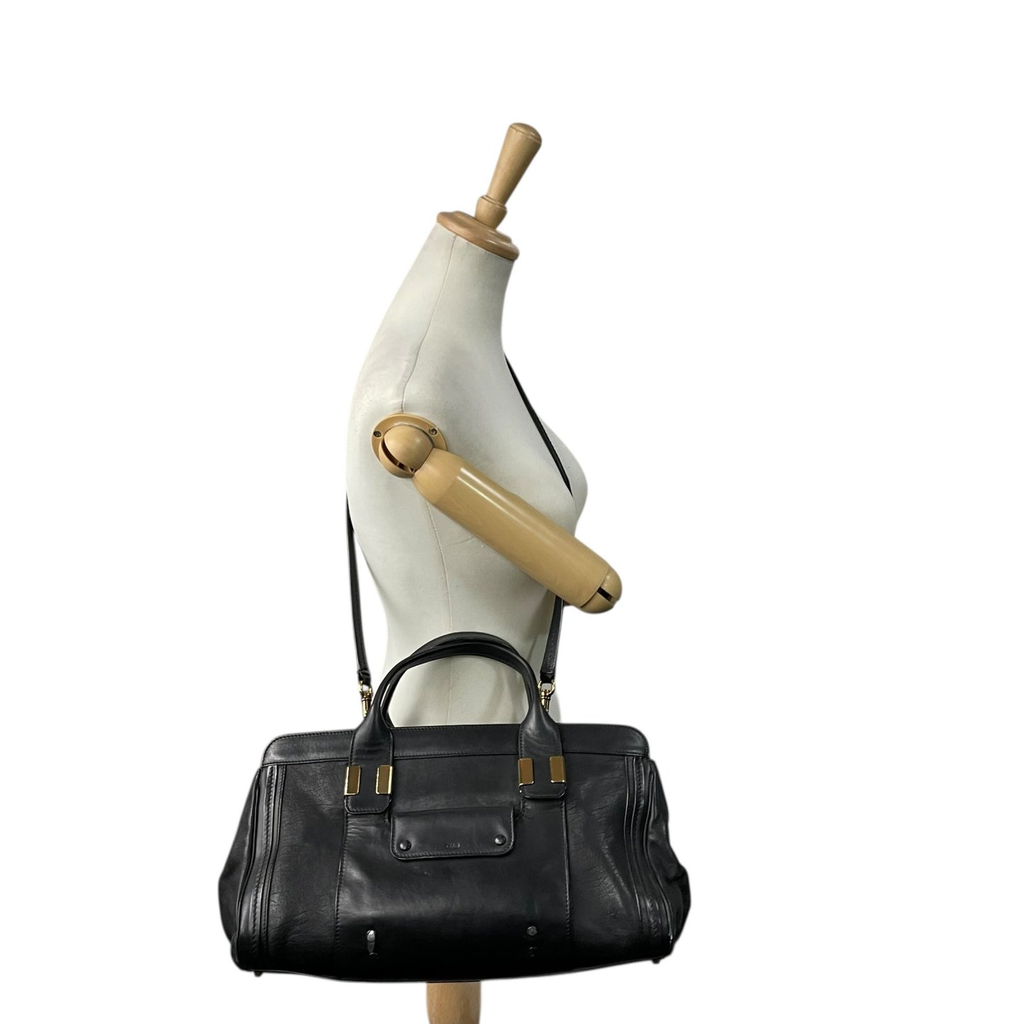 Chloe クロエ Alice アリス レザー 2WAY ハンドバッグ ショルダーバッグ ブラック ゴールド金具 レディース E9