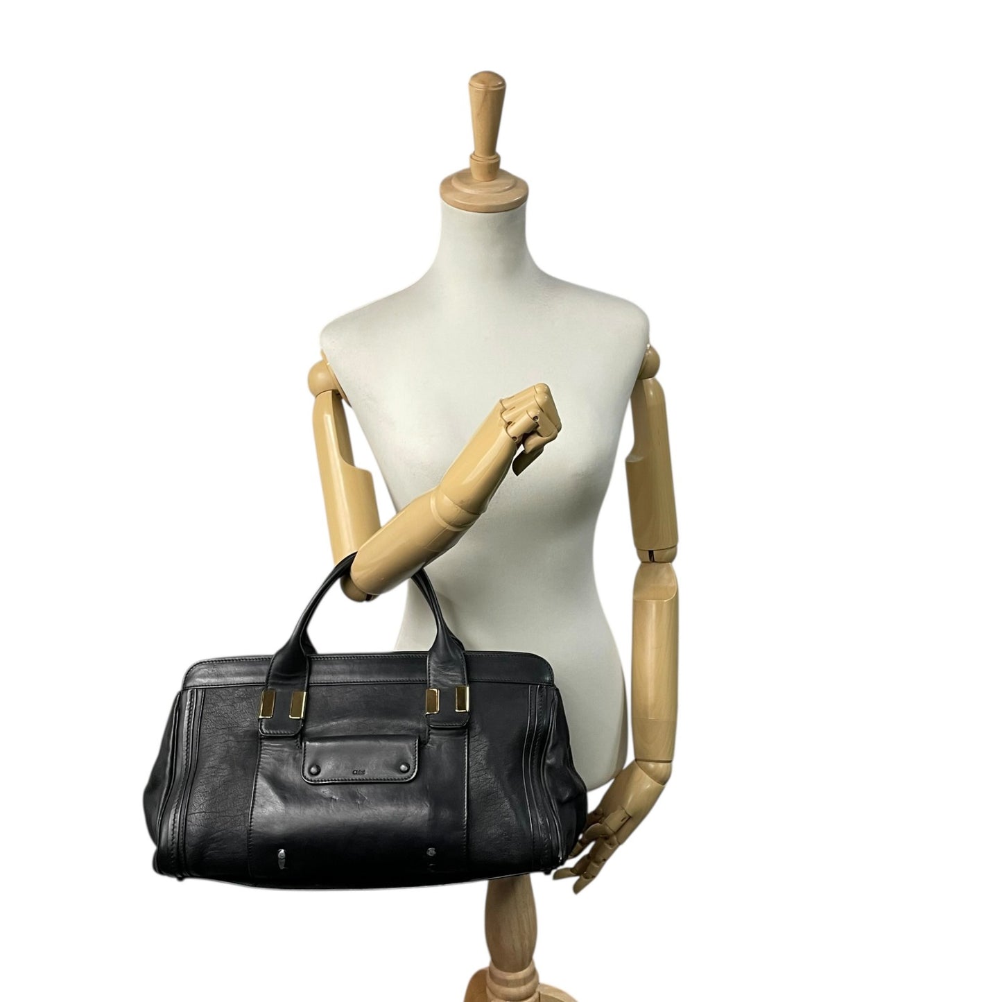 Chloe クロエ Alice アリス レザー 2WAY ハンドバッグ ショルダーバッグ ブラック ゴールド金具 レディース E9