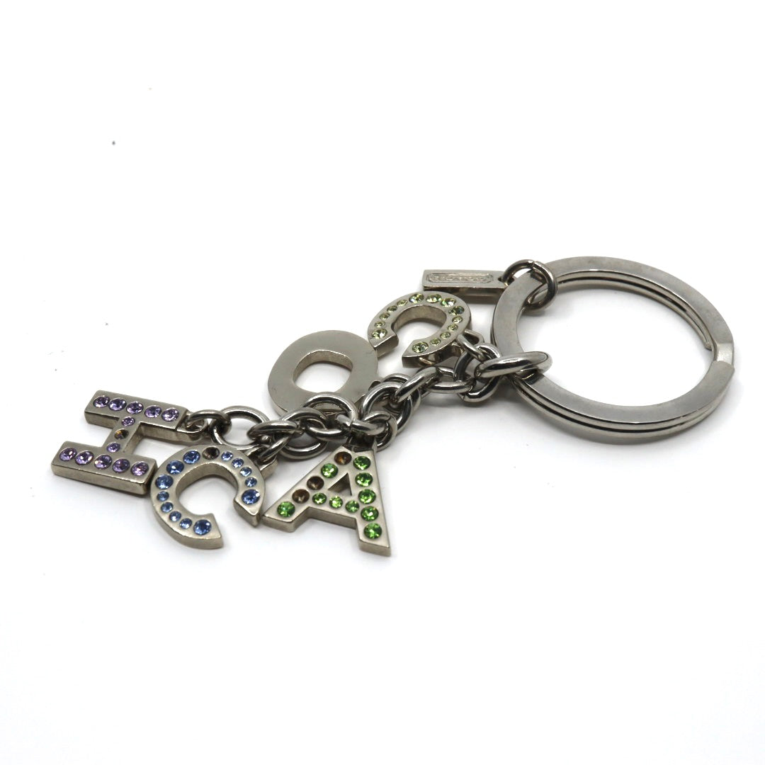 コーチ COACH ロゴ キーホルダー シルバーカラー ラインストーン チャーム レディース 美品 i2