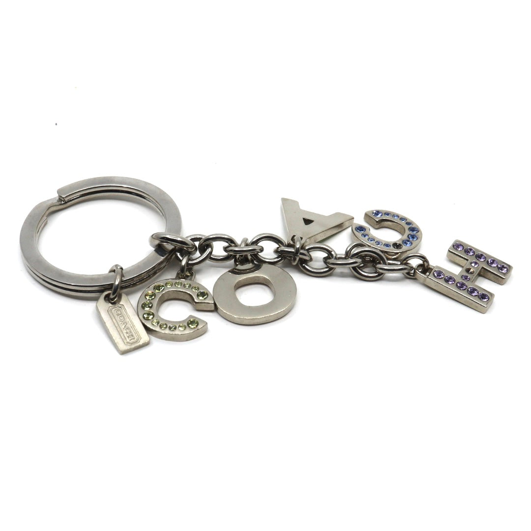 コーチ COACH ロゴ キーホルダー シルバーカラー ラインストーン チャーム レディース 美品 i2