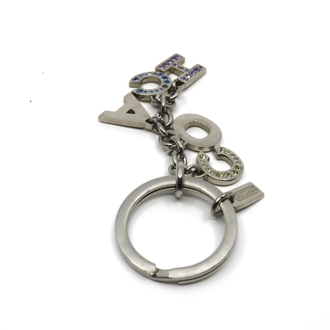 コーチ COACH ロゴ キーホルダー シルバーカラー ラインストーン チャーム レディース 美品 i2