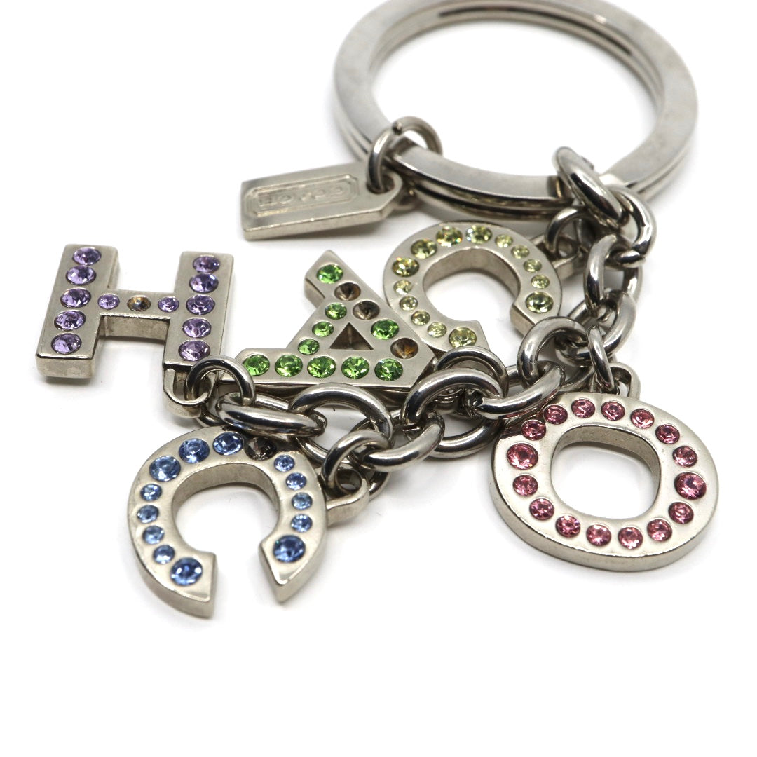 コーチ COACH ロゴ キーホルダー シルバーカラー ラインストーン チャーム レディース 美品 i2