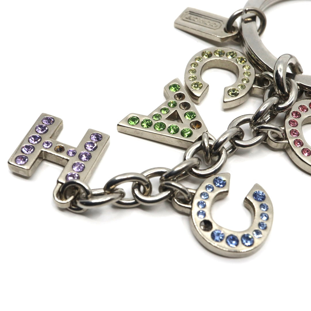 コーチ COACH ロゴ キーホルダー シルバーカラー ラインストーン チャーム レディース 美品 i2