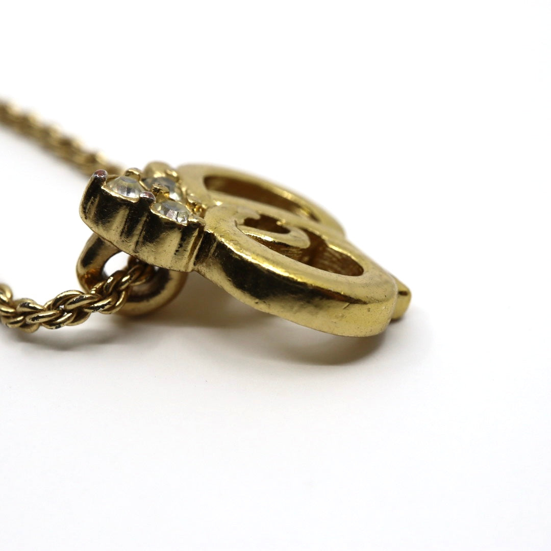 クリスチャンディオール ネックレス CDロゴ ゴールドカラー 金メッキ ラインストーン ヴィンテージ レディース i2