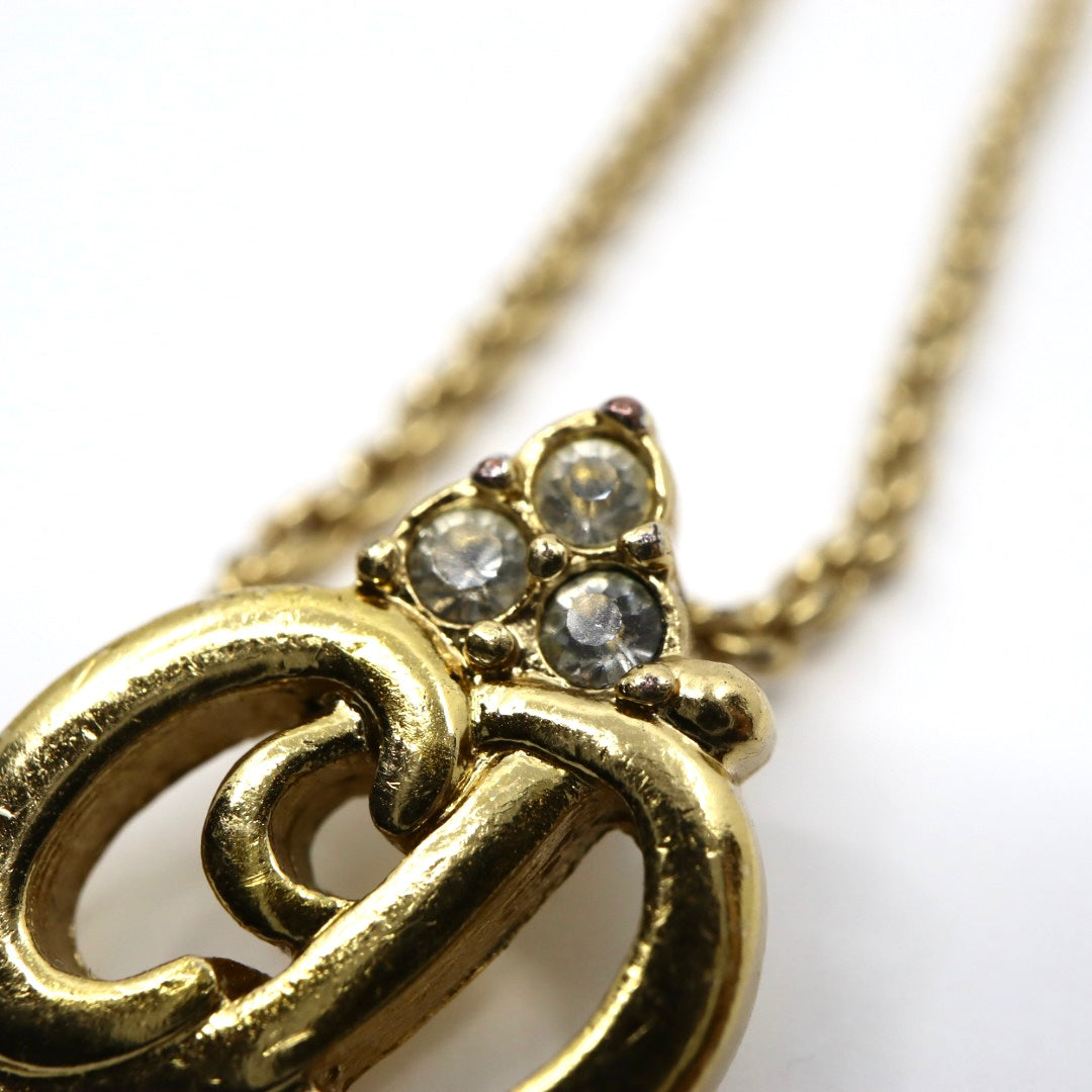 クリスチャンディオール ネックレス CDロゴ ゴールドカラー 金メッキ ラインストーン ヴィンテージ レディース i2